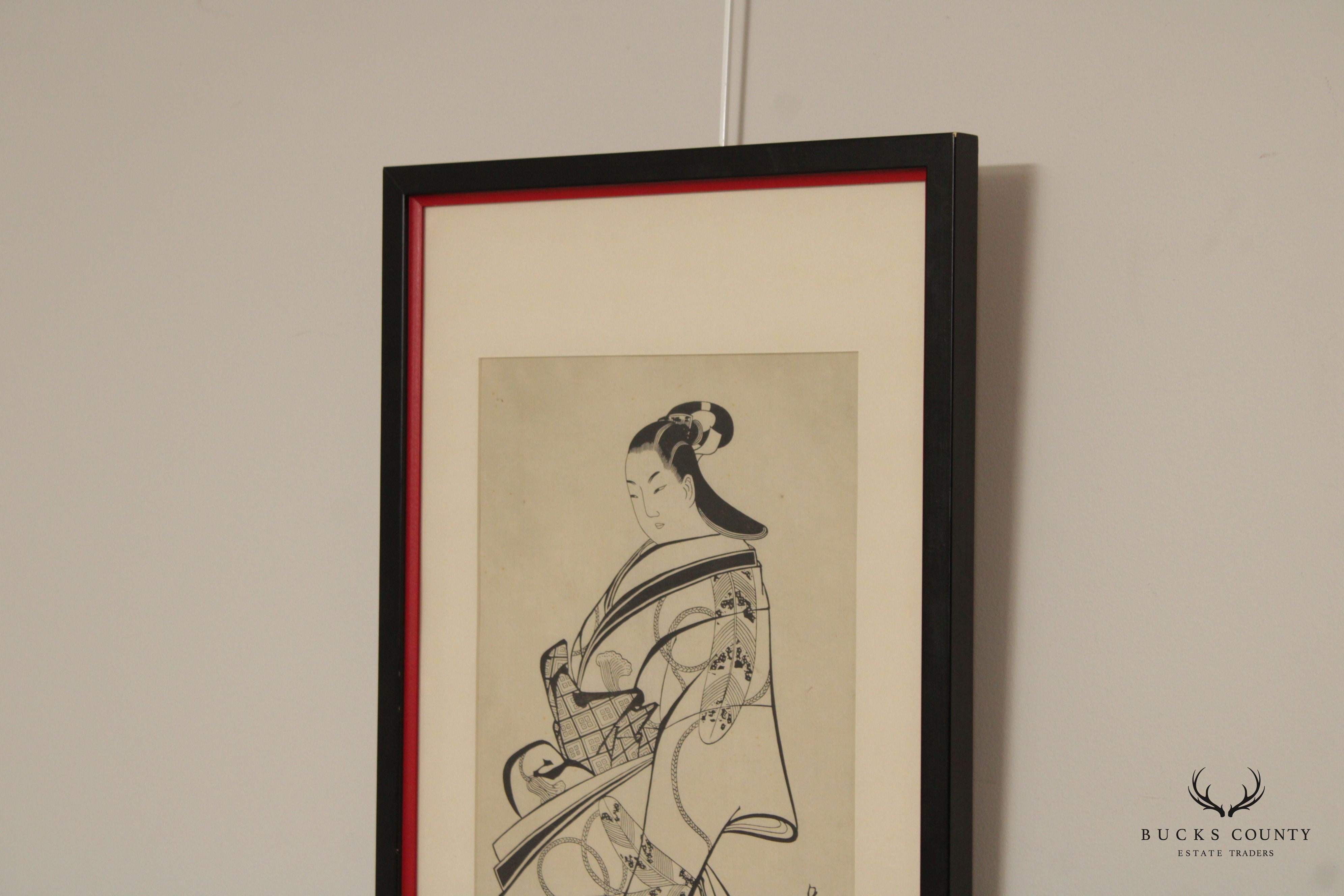 FRAMED JAPANESE WOODBLOCK PRINT 'COURTESAN FOR THE NINTH MONTH'