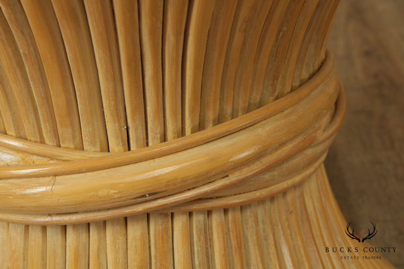 Sheaf of Wheat Vintage Bamboo, Rattan Round Glass Top Side Table