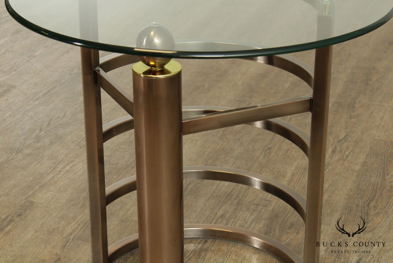 Design Institute of America Brushed Steel Round Glass Top Side Table