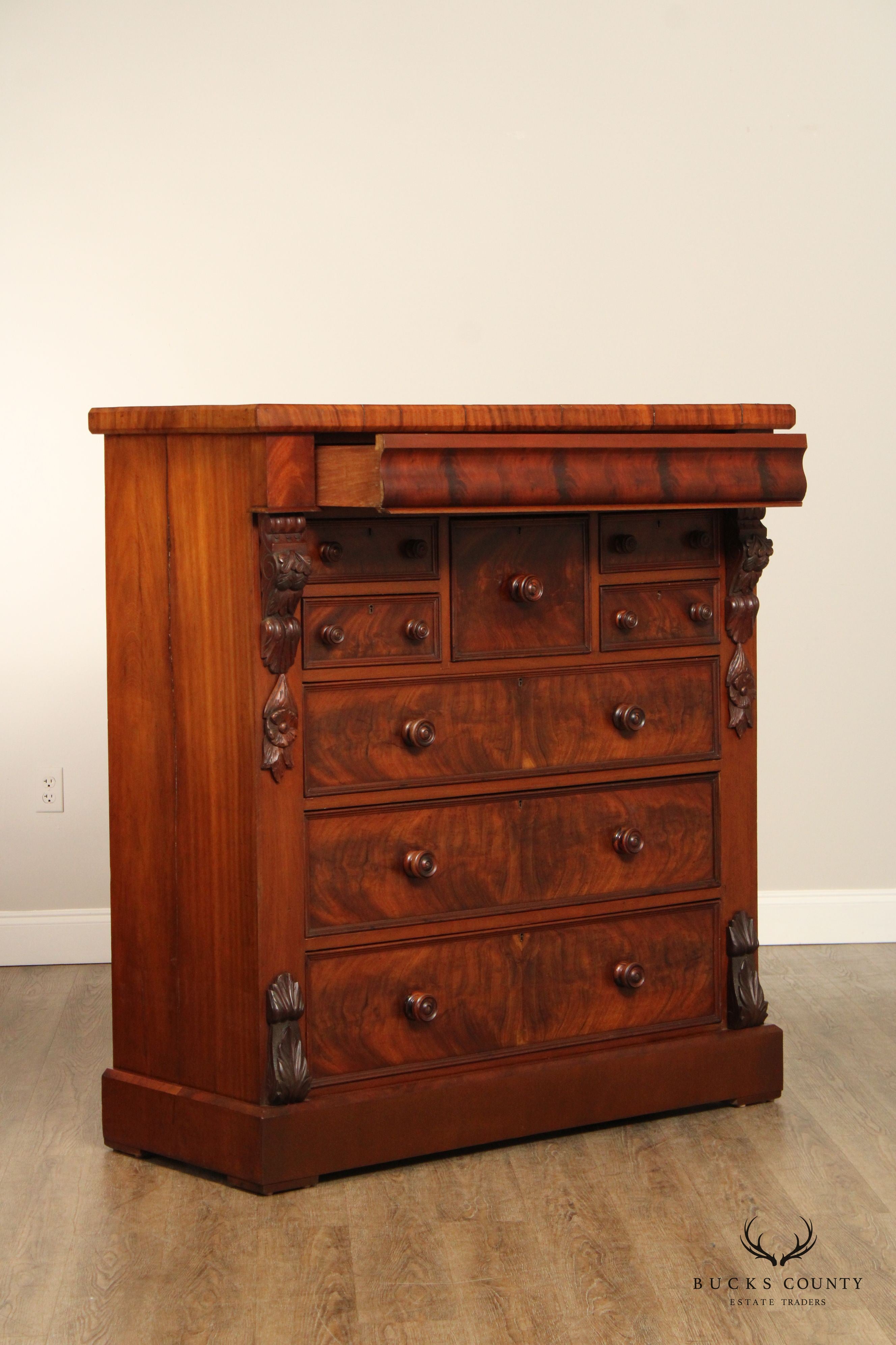 Antique Empire Period Carved Mahogany Tall Chest