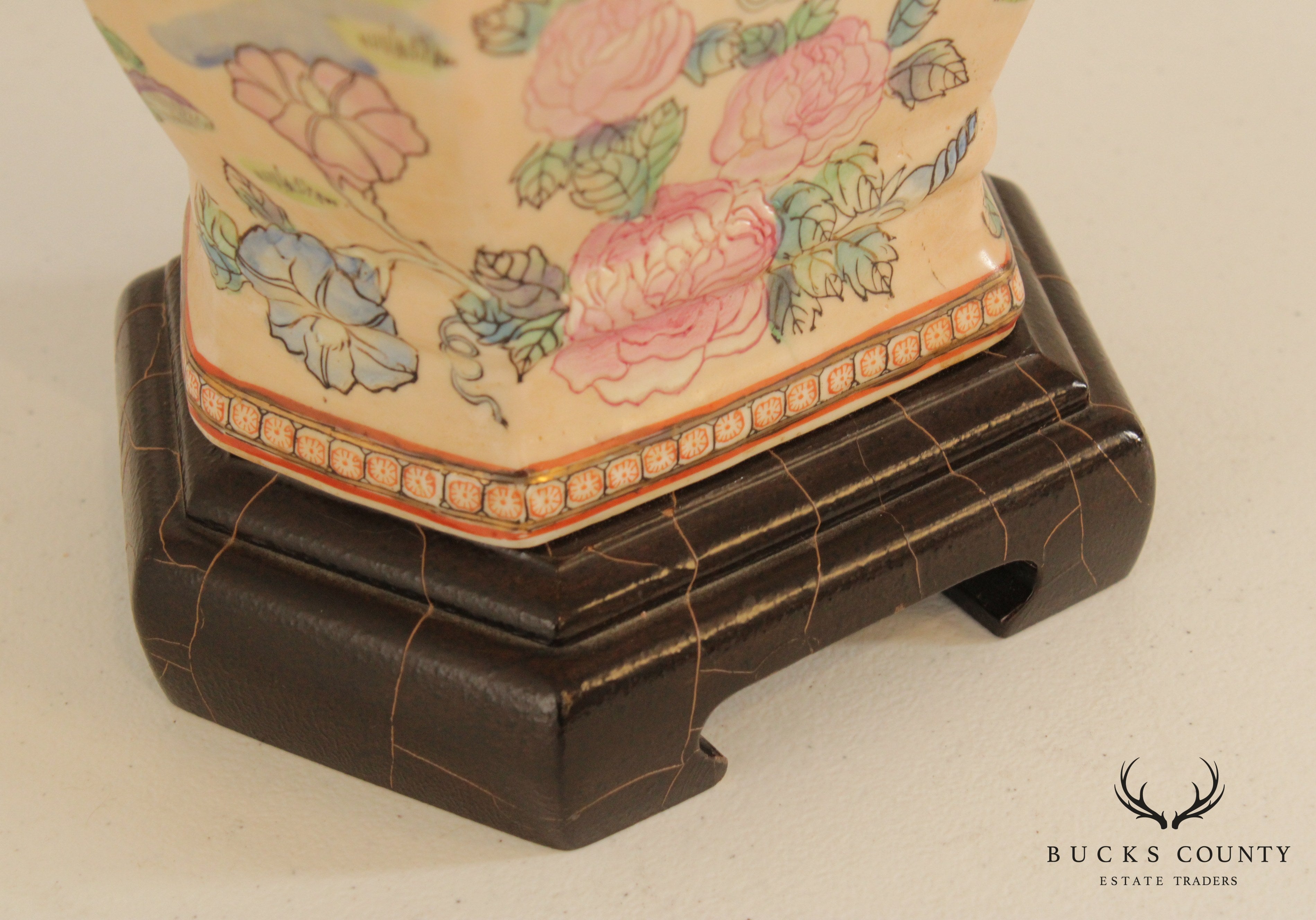 Vintage Chinoiserie Porcelain Table Lamp with Shade`