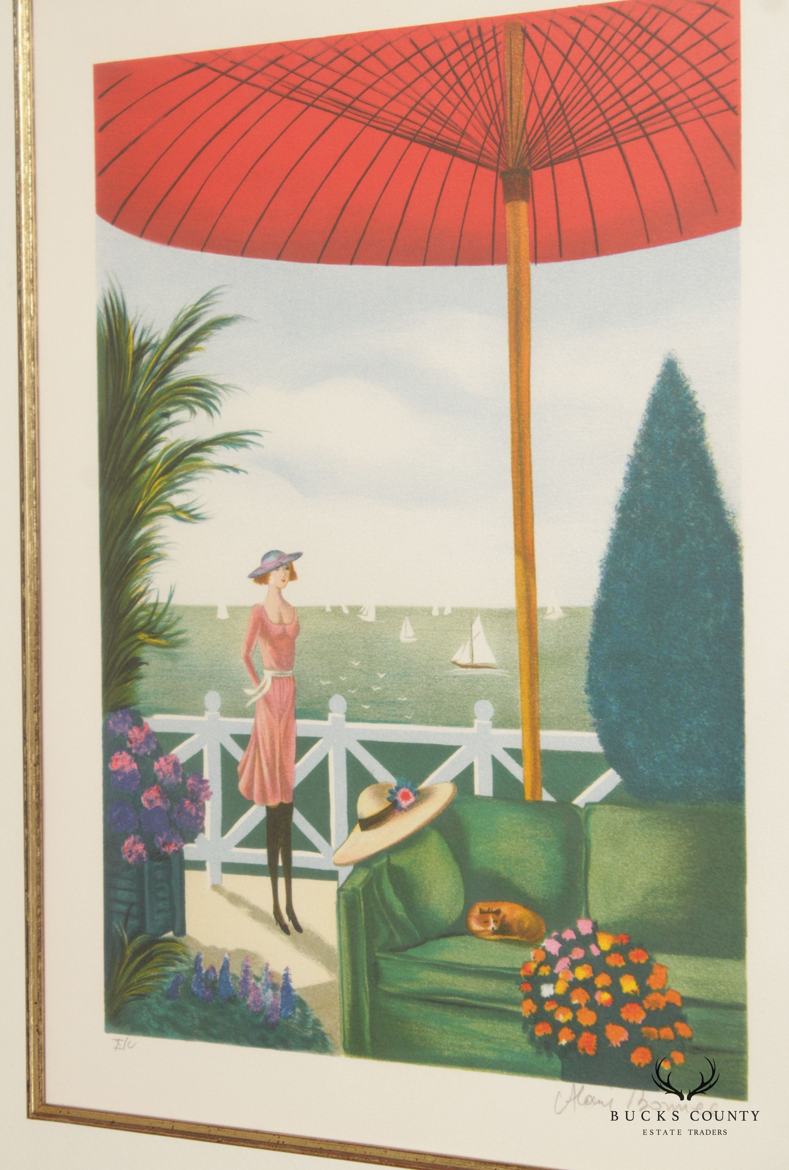 Alain Bonnec Framed Print, Patio Overlooking the Sea