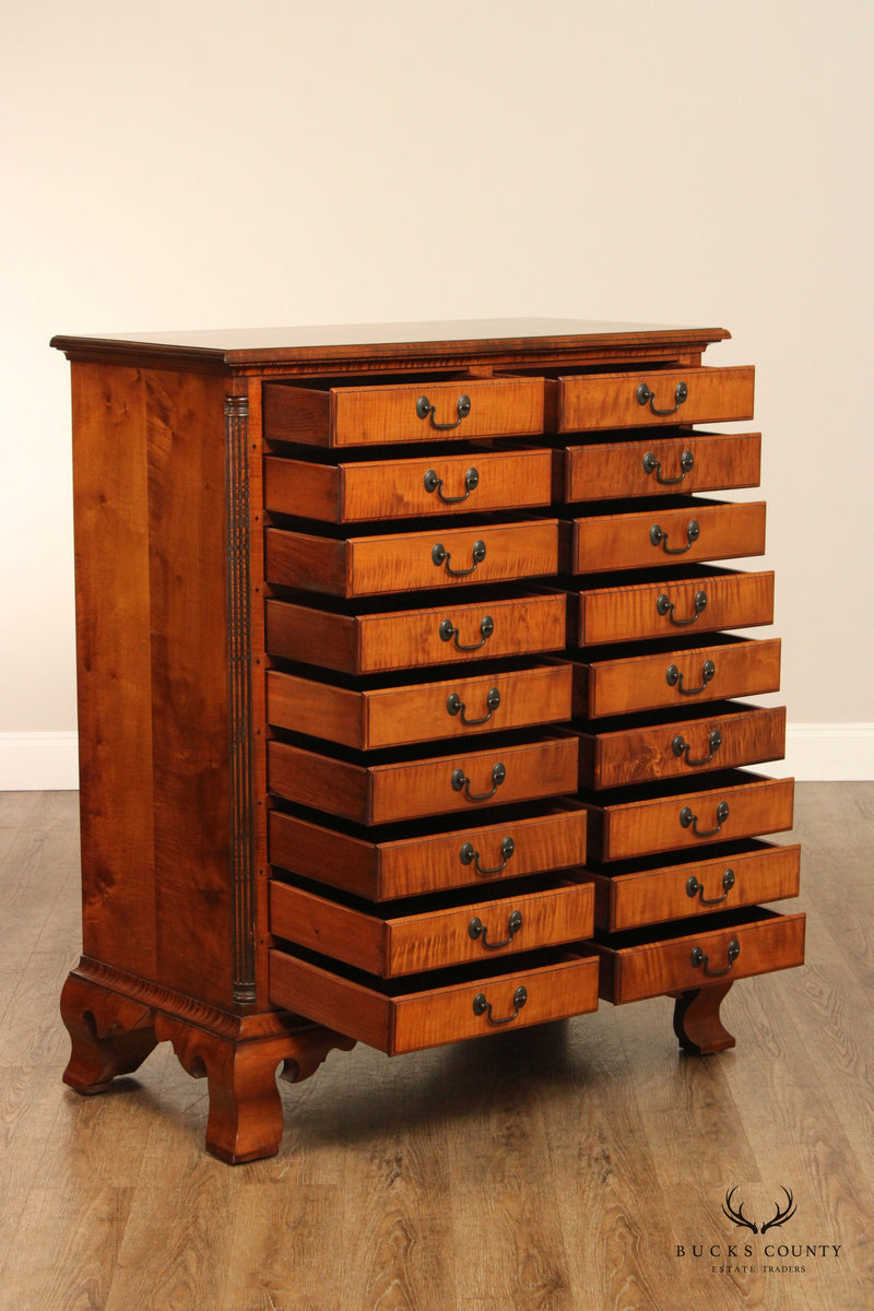 Gregg Perry Tiger Chippendale Style Maple Tall Chest