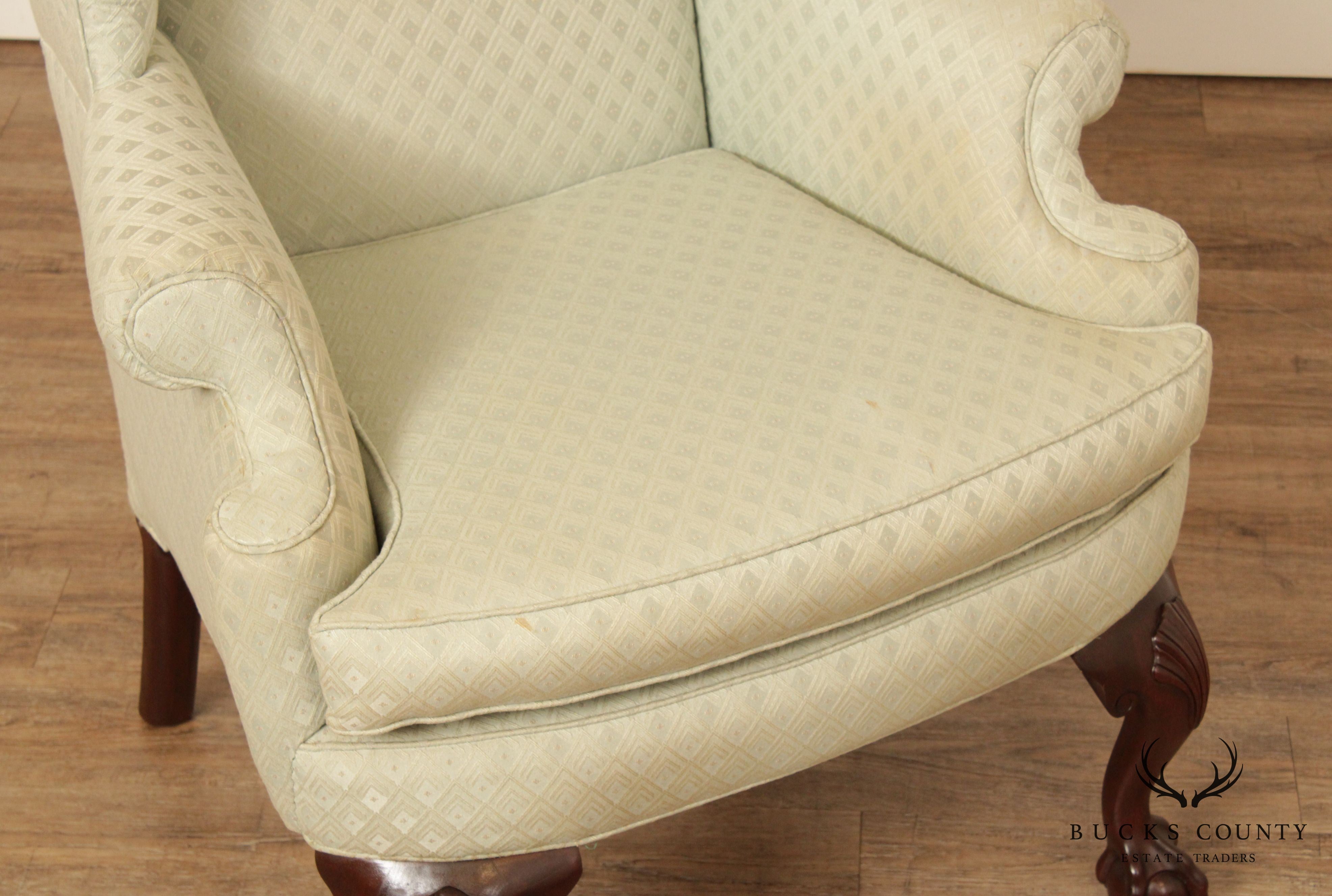 Kittinger Chippendale Style Mahogany Ball & Claw Wing Chair