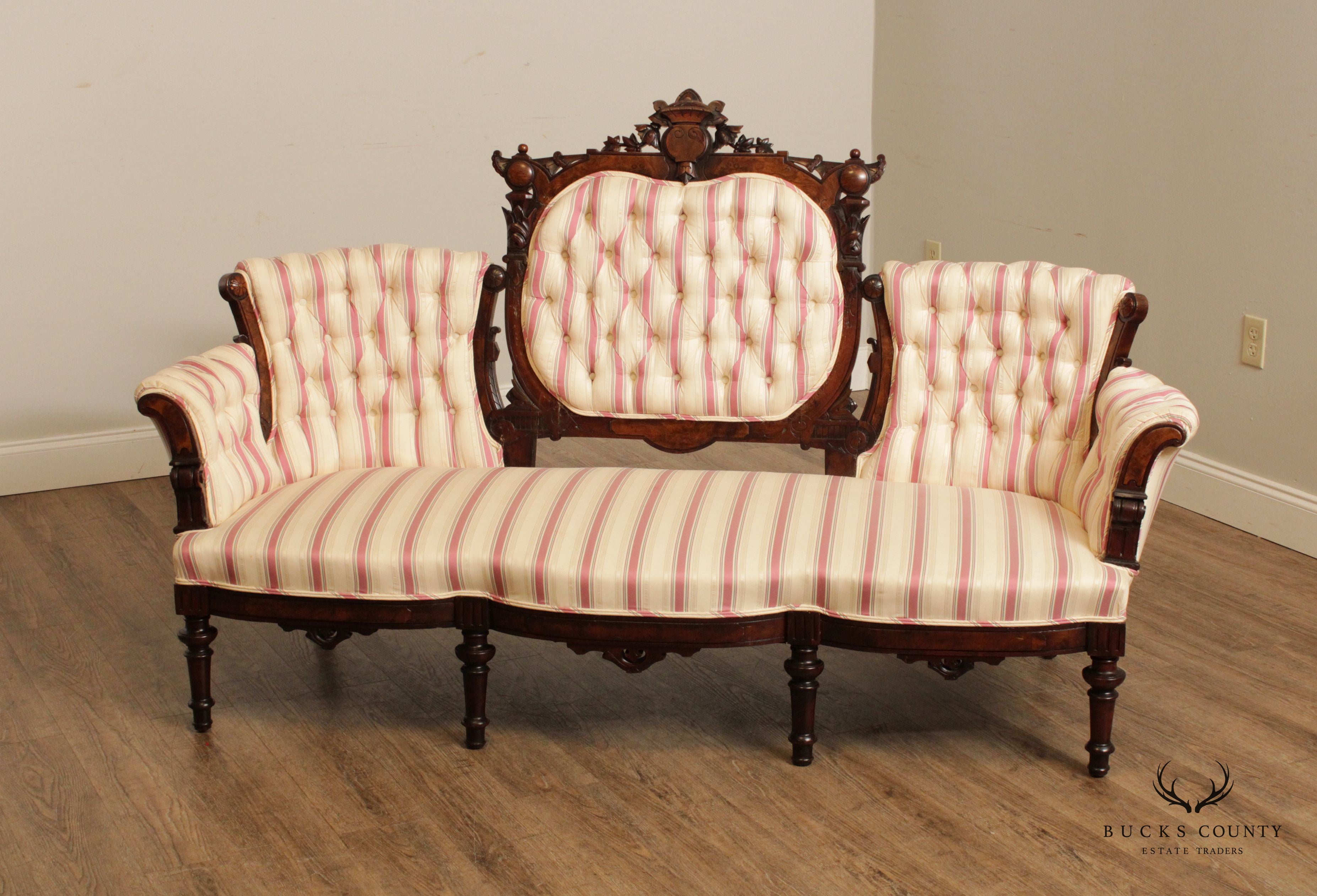 Antique Victorian Renaissance Carved Walnut Sofa