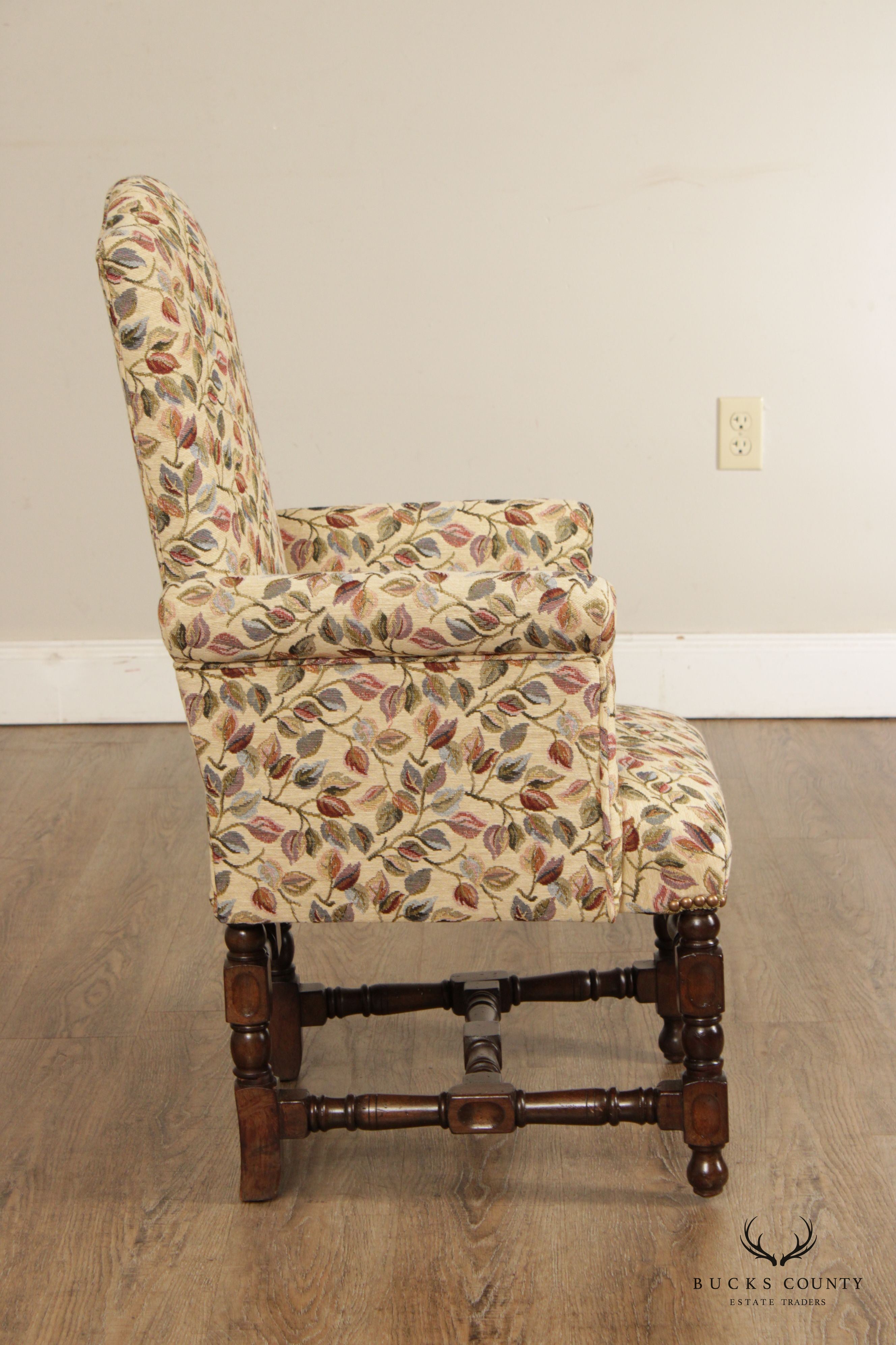 Jacobean Revival Style Pair of Upholstered Children's or Doll Armchairs