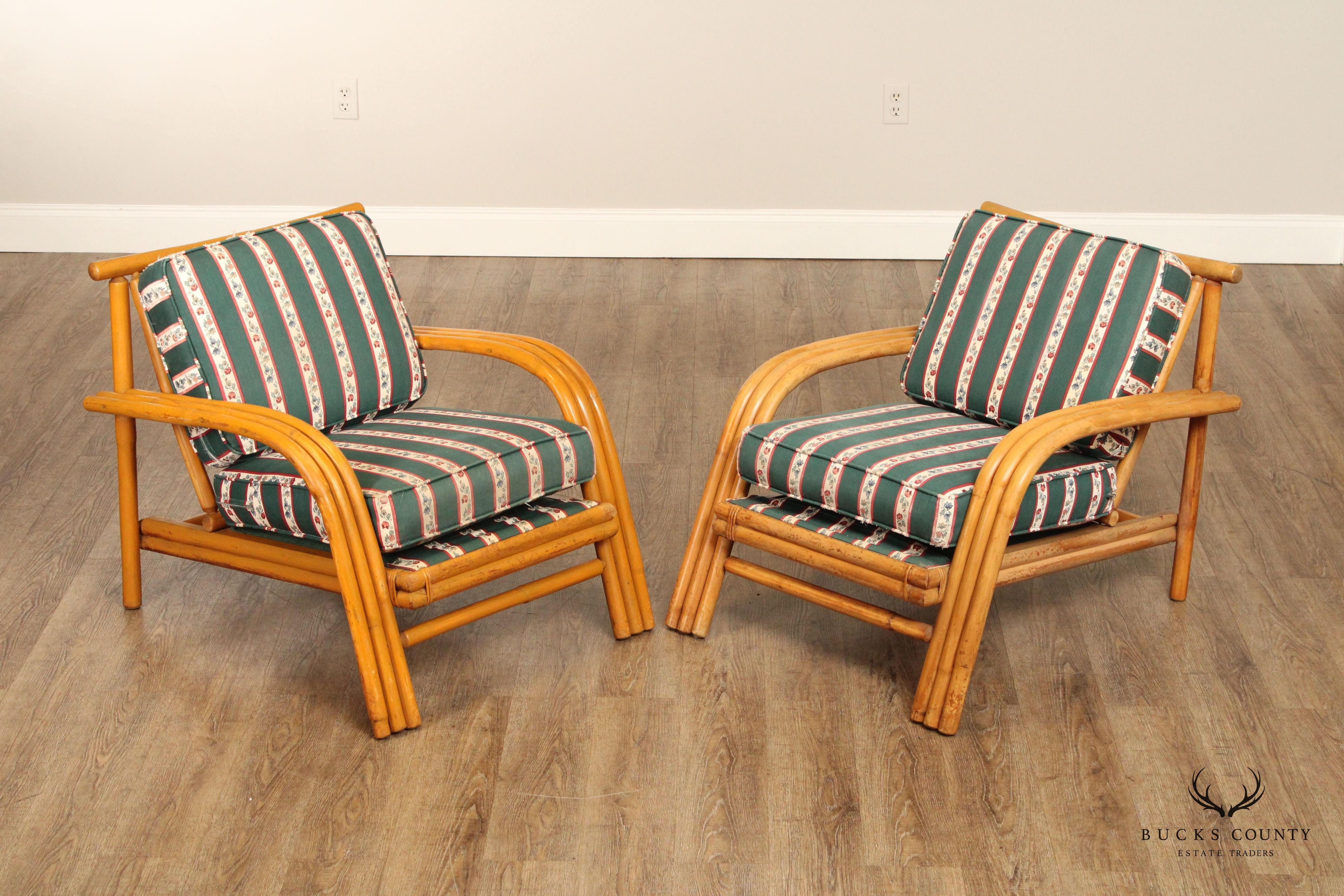 Vintage Pair of Bent Bamboo Lounge Armchairs