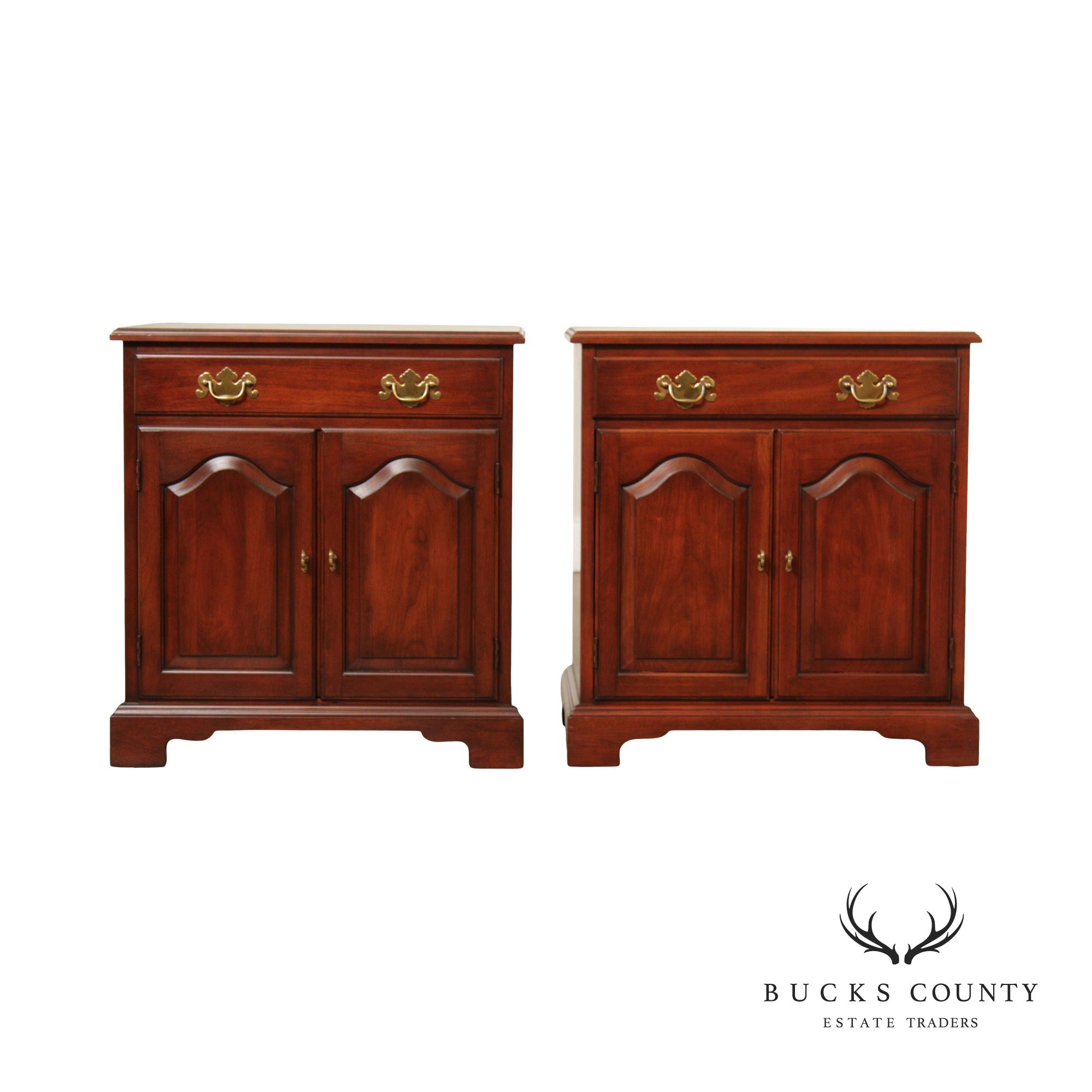 Henkel Harris Chippendale Style Pair of Cherry Nightstands