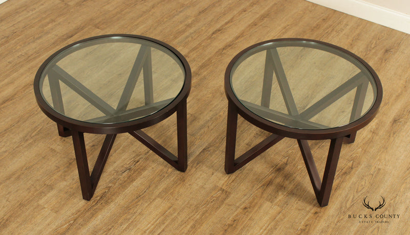 Contemporary Pair Round Glass Top Occasional Tables
