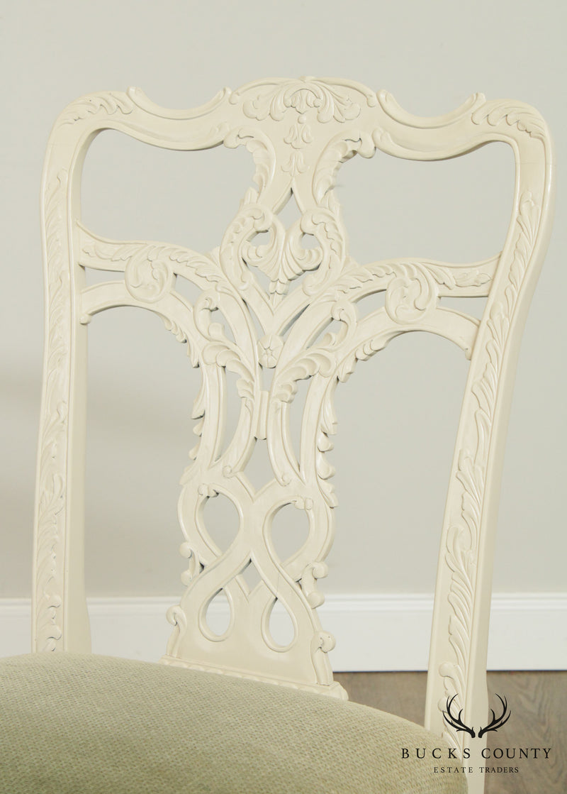 Georgian Style Set 6 White Lacquered Carved Dining Chairs