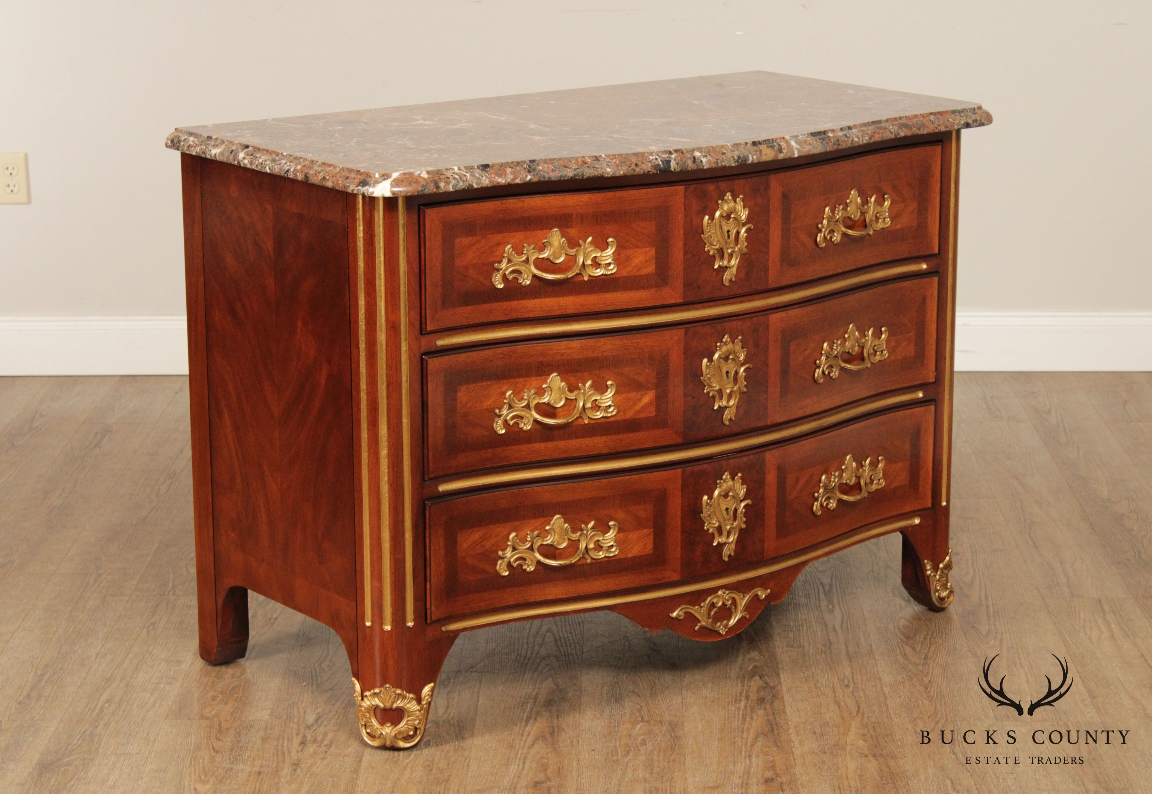 E J Victor French Louis XV Style Marble Top Commode Chest