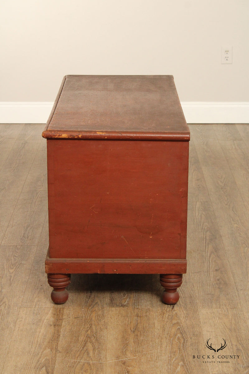 ANTIQUE PENNSYLVANIA RED PAINTED PRIMITIVE SOFTWOOD BLANKET CHEST