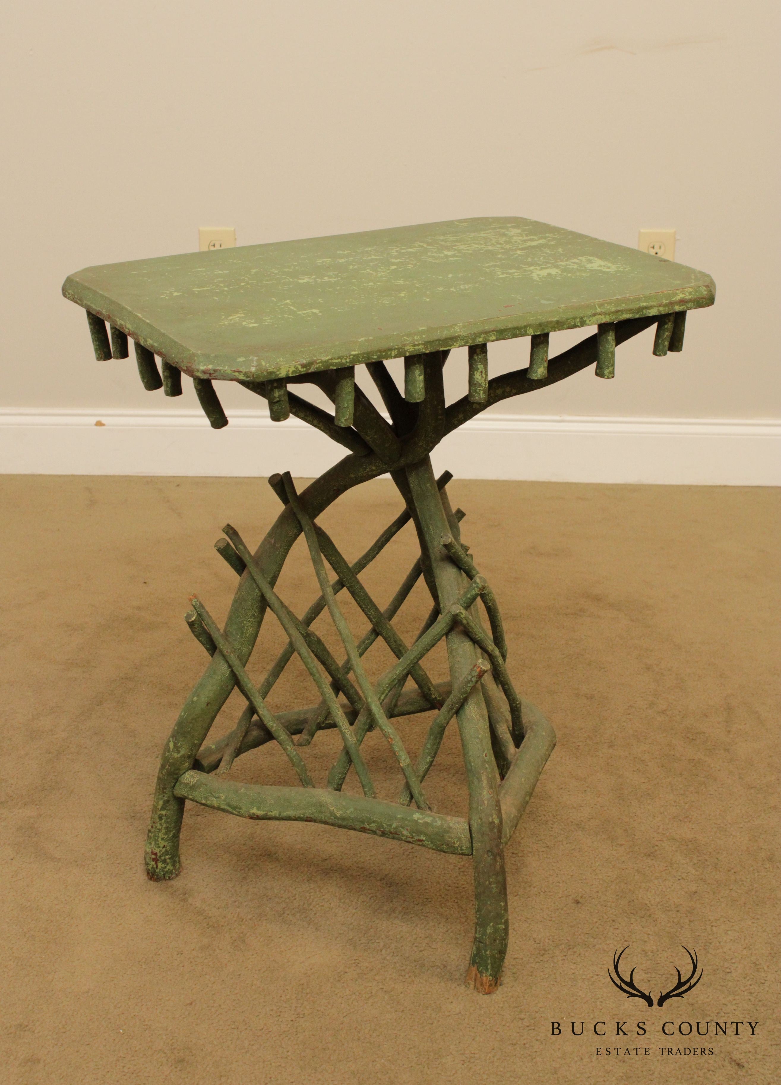 Antique Hickory Twig Green Painted Side Table