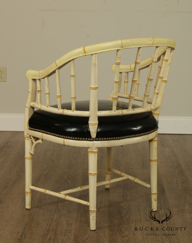Century Hollywood Regency Style Faux Bamboo Panted Barrel Bach Chair
