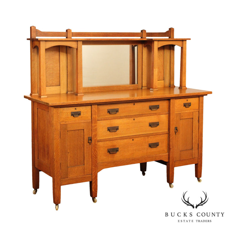 Stickley Brothers Antique Arts & Crafts Oak Mirrored Sideboard