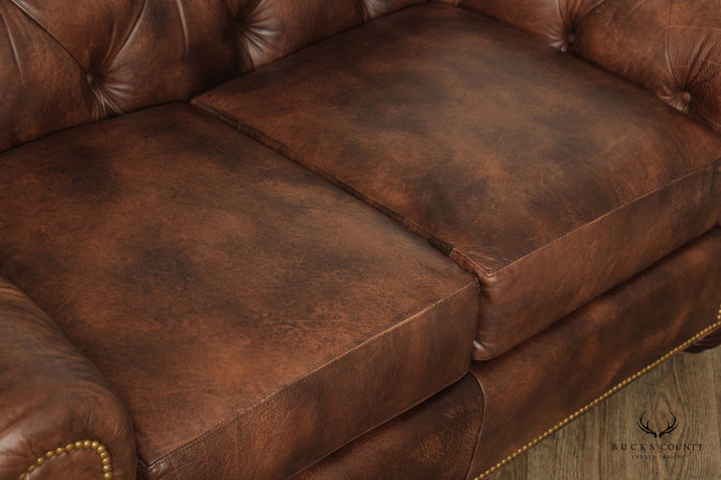McKinley English Traditional Style Tufted Leather Loveseat Settee