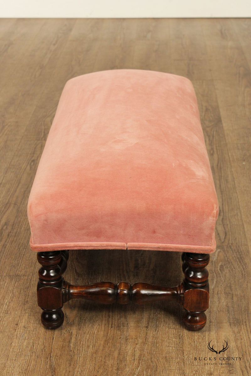 Jacobean Revival Style Custom Upholstered Long Footstool