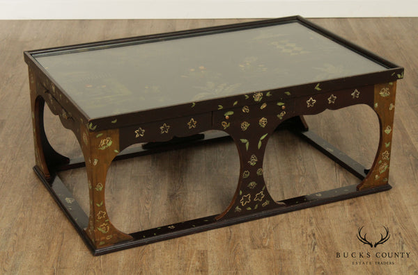 Vintage Chinoiserie Paint Decorated Games Coffee Table