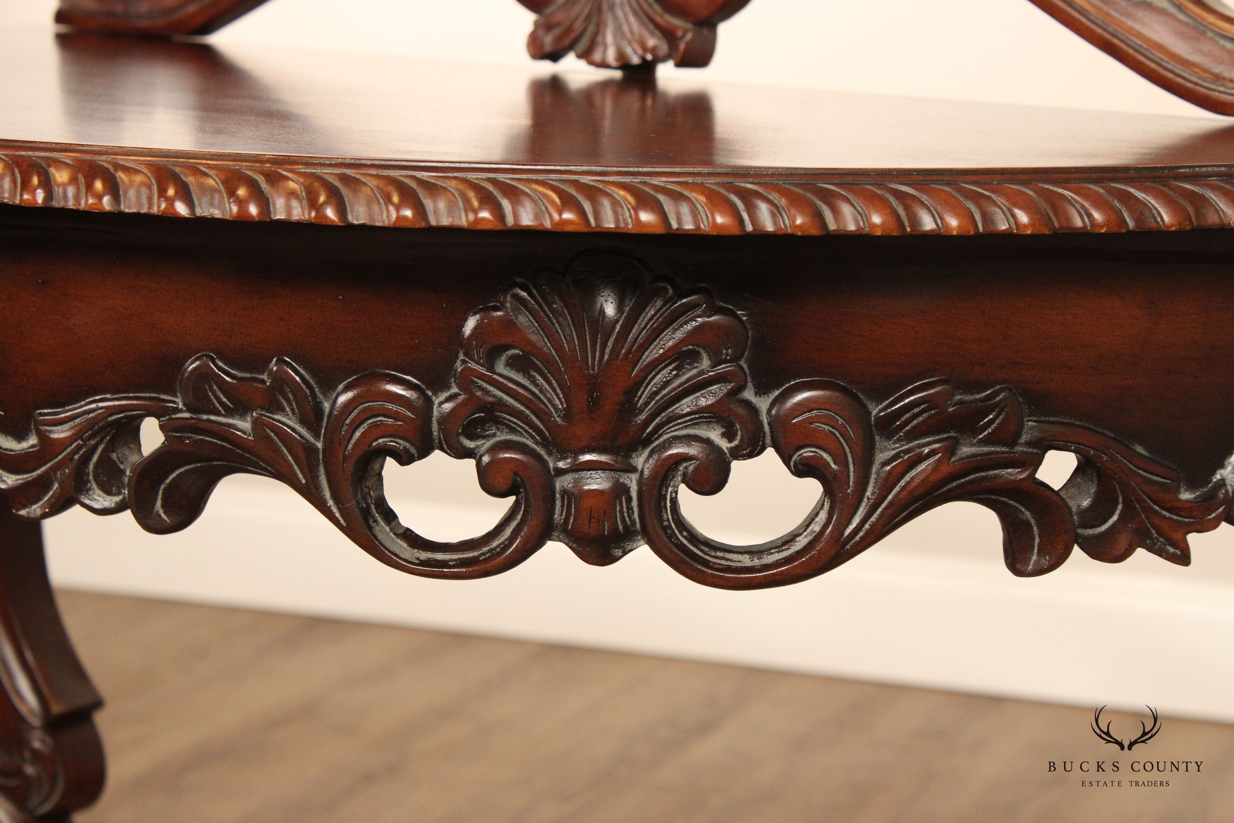 Italian Rococo Style Carved Mahogany Demilune Console Table