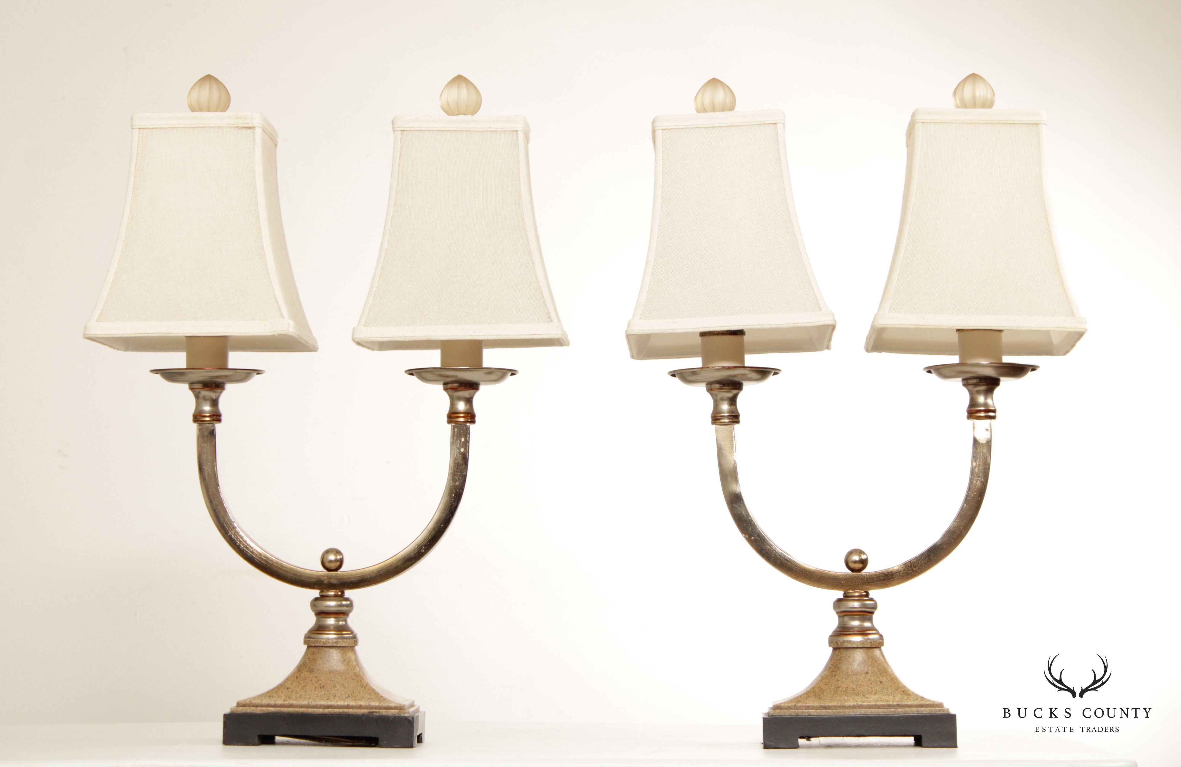 Neoclassical Style Pair of Chrome Two-Light Table Lamps (E)