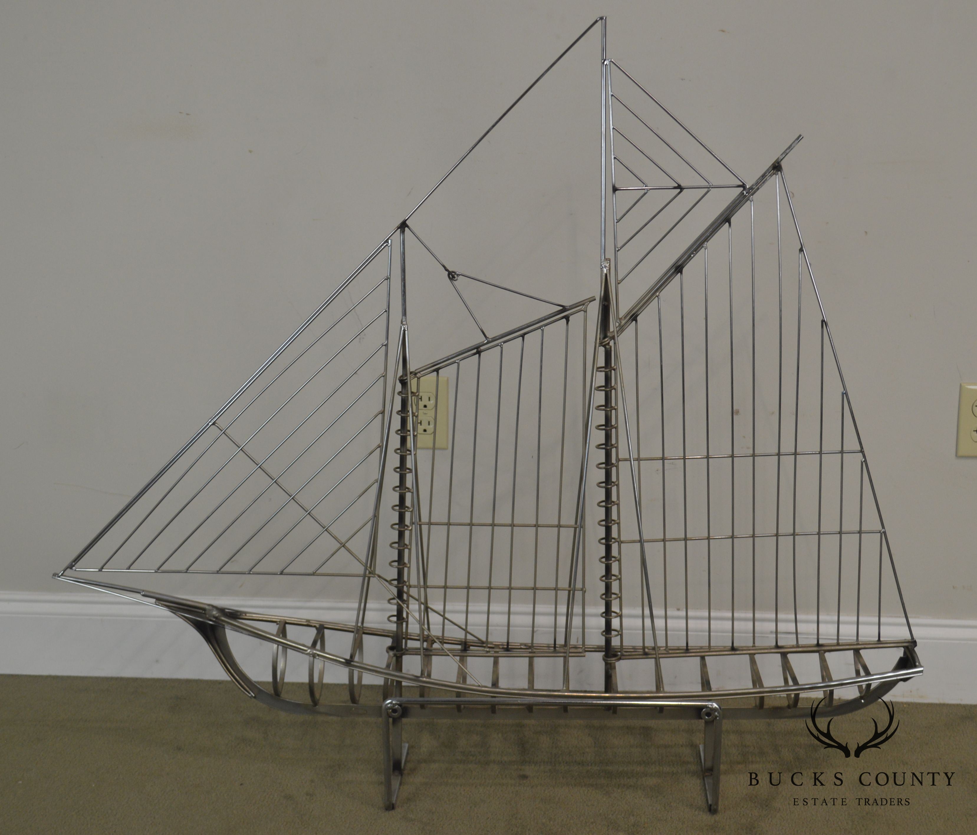 Curtis Jere Large Metal Sailboat Ship Sculpture