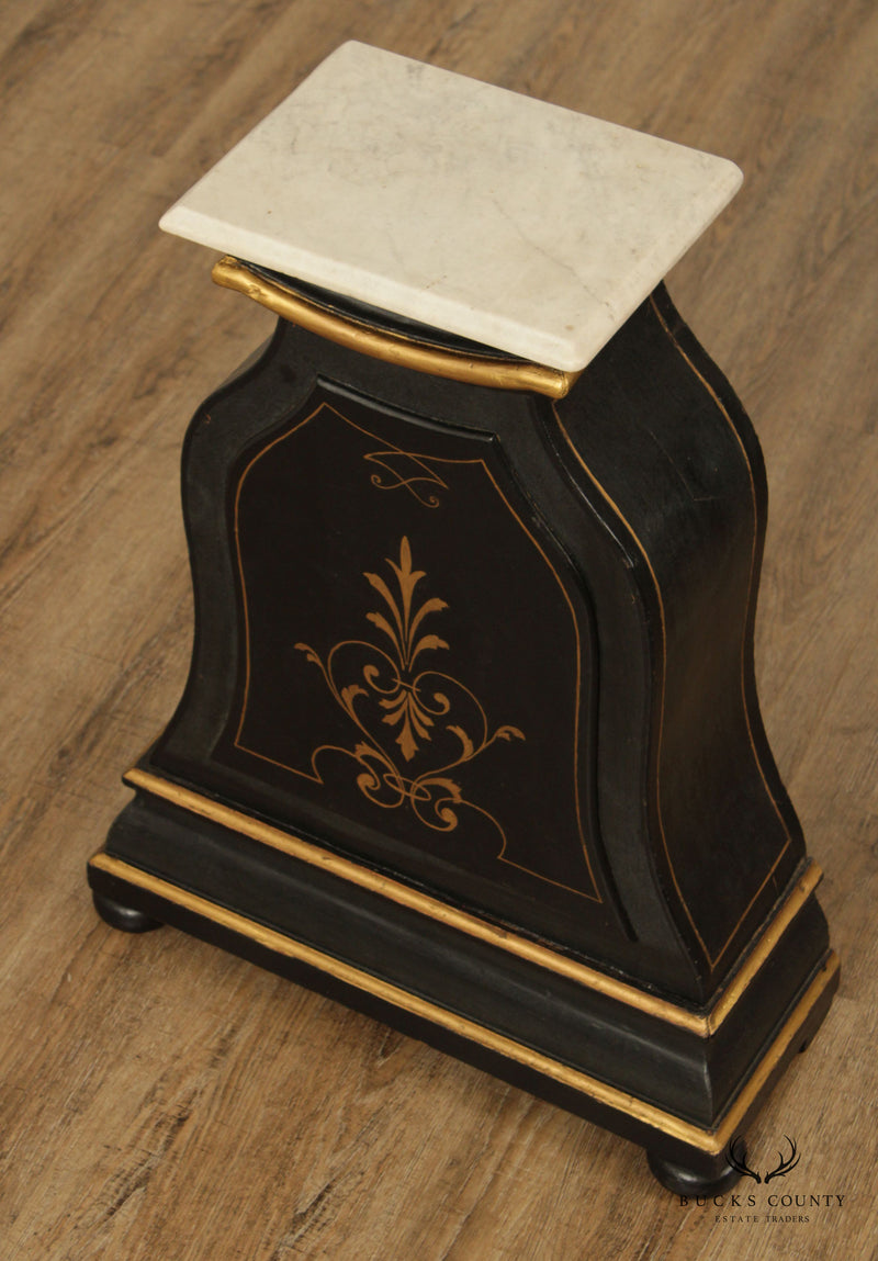 French Restoration Black and Gold Decorated Marble Top Pedestal