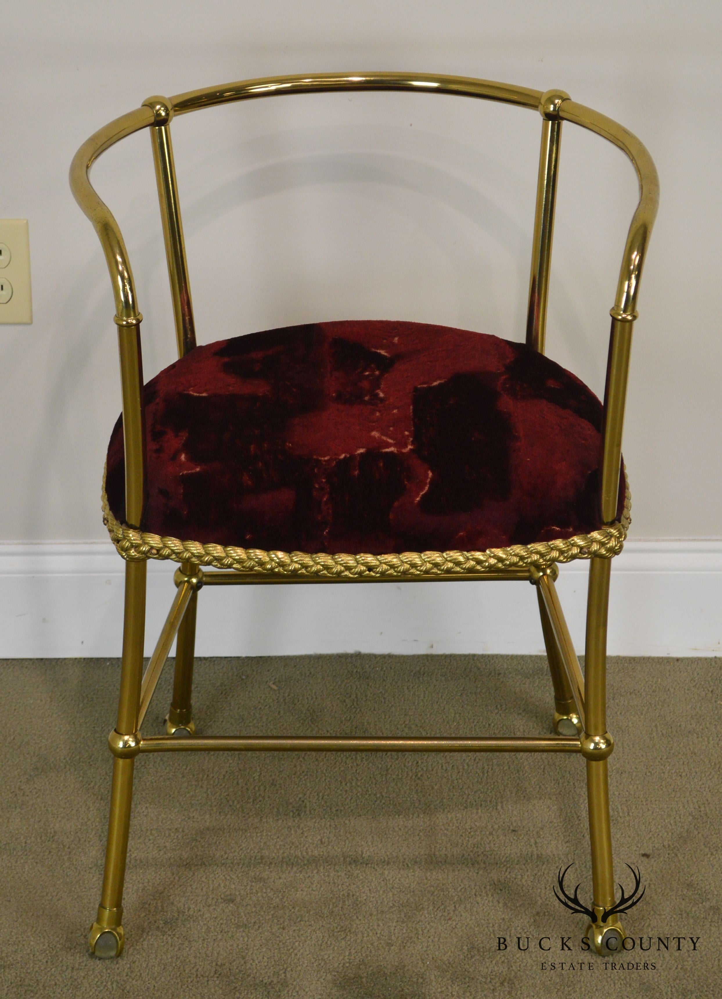 Hollywood Regency Vintage Italian Brass Pair Arm Chairs