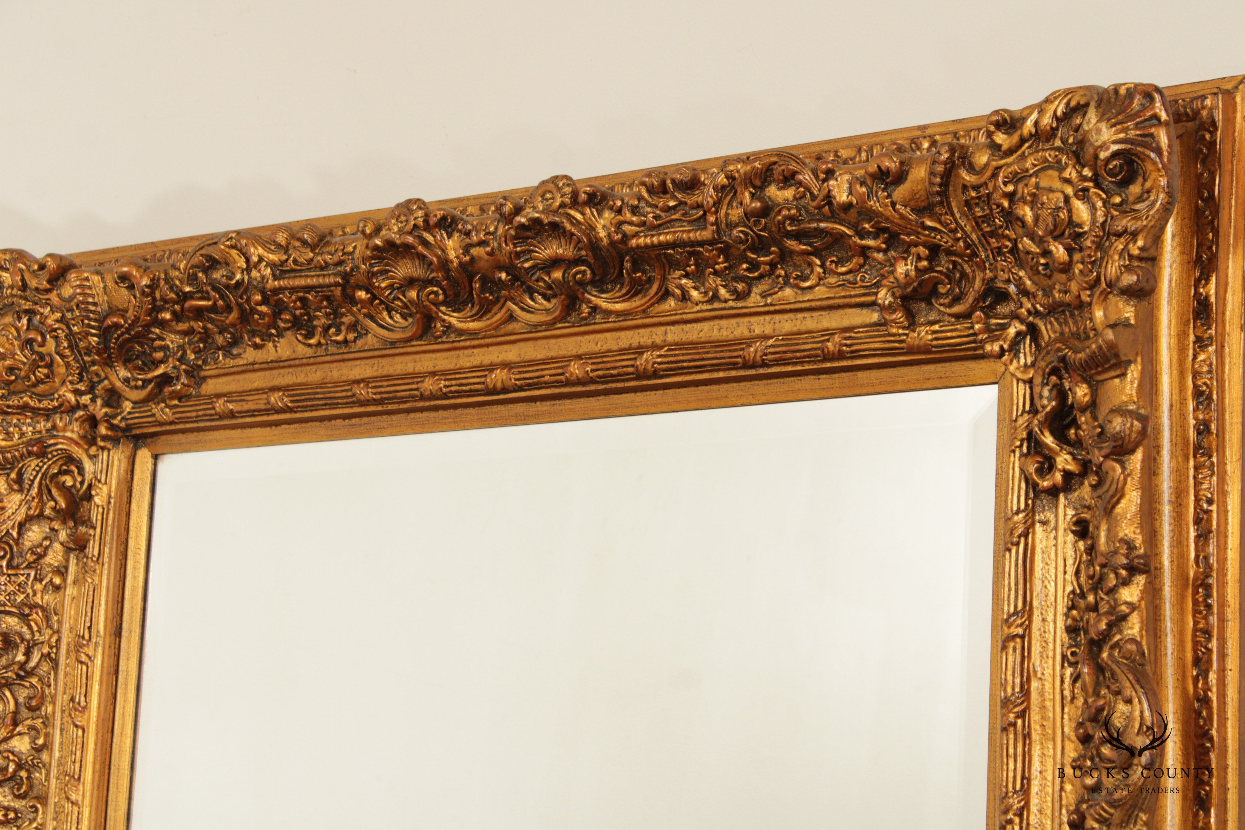 French Style Gilt Gold Carved Large Beveled Wall Mirror