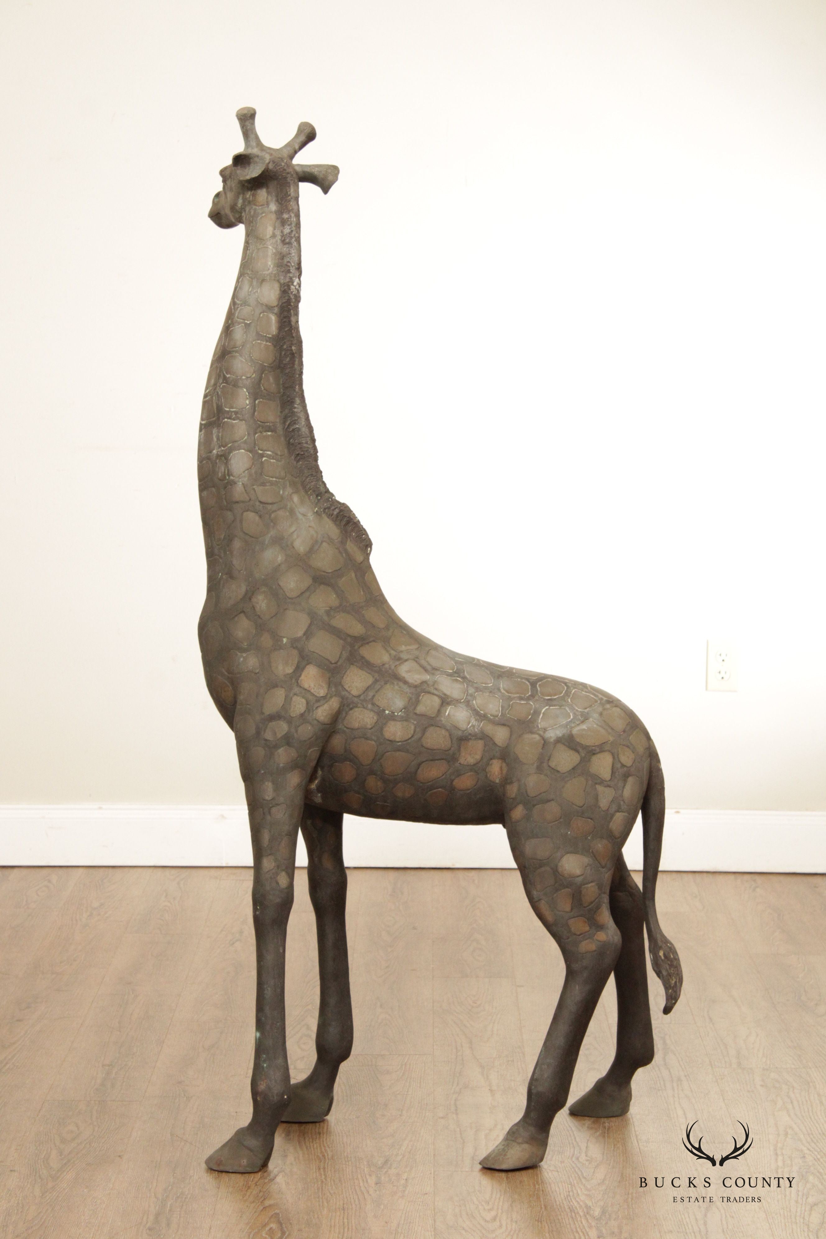 Patinated Bronze Vintage 5' Giraffe Sculpture