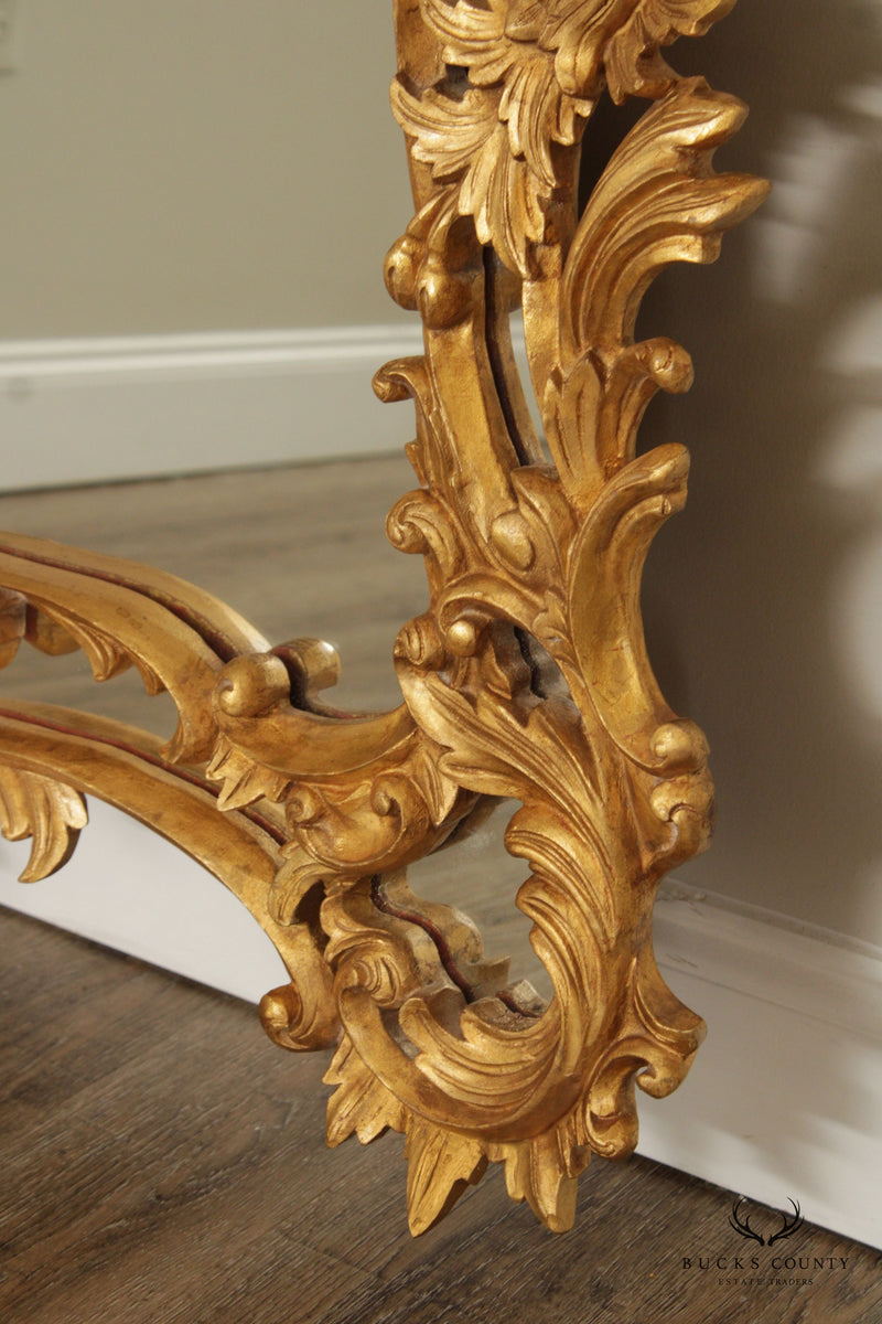Rococo Style Large Carved Giltwood Over Mantel Wall Mirror