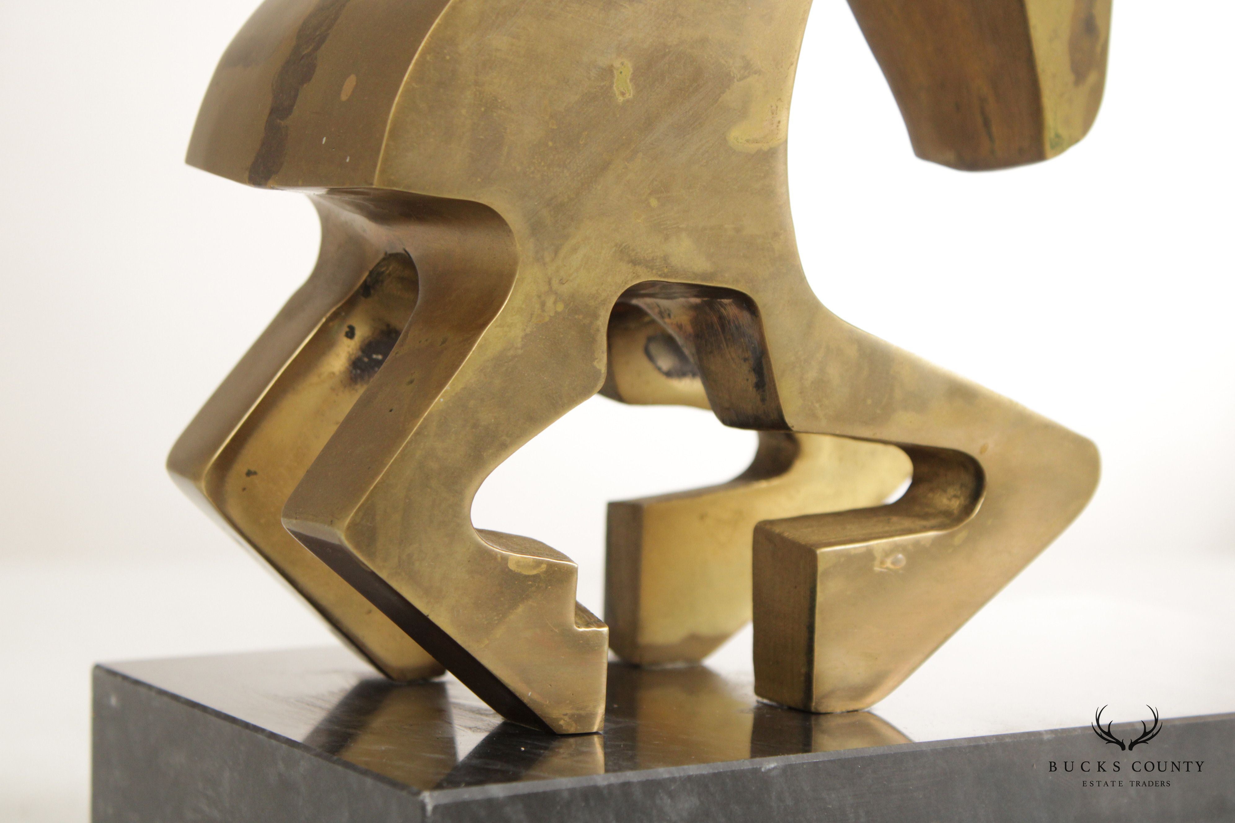 Modernist Abstract Brass Ram Sculpture