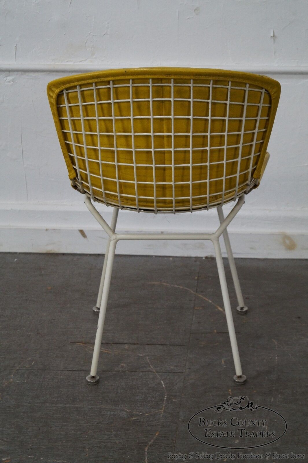 Knoll Vintage Bertoia White Wire Side Chair w/ Yellow Cushion