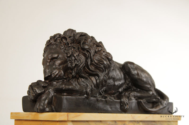 Baker Furniture Regency Style Cast Bronze Marble Lion Statue