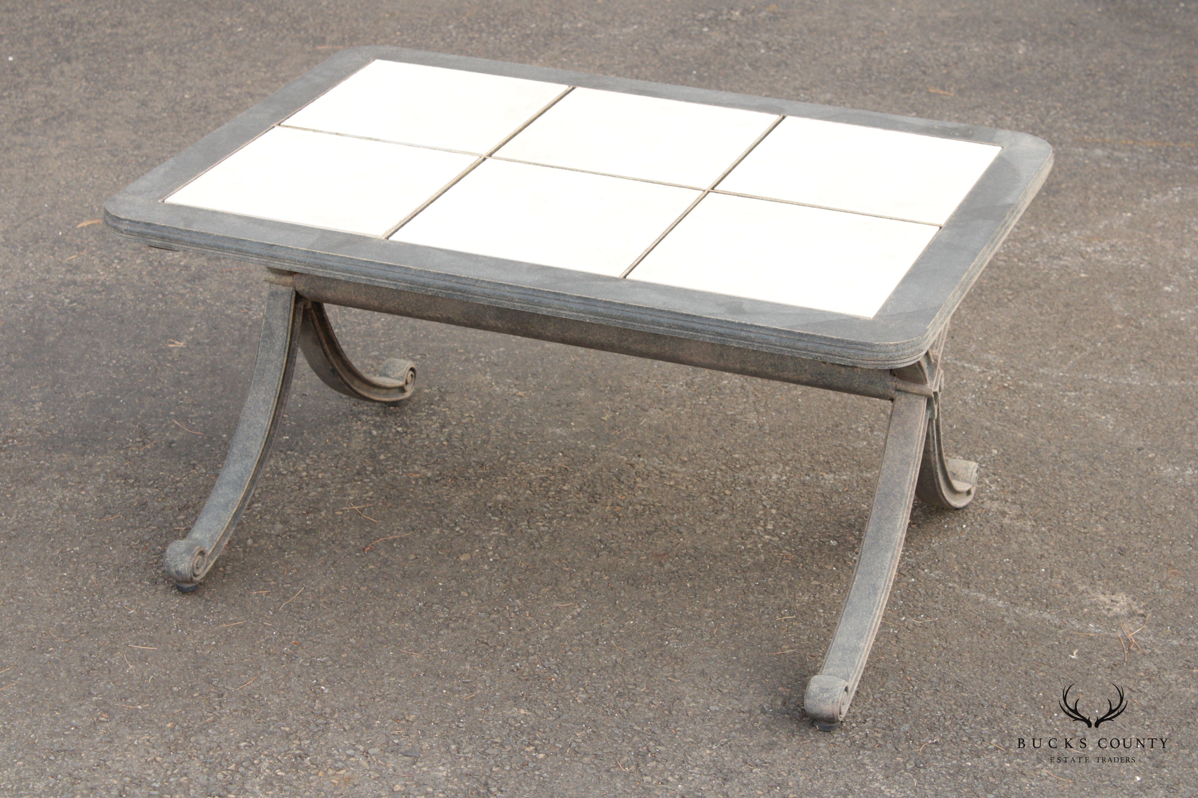 Vintage Aluminum and Tile Top Outdoor Patio Cocktail Table