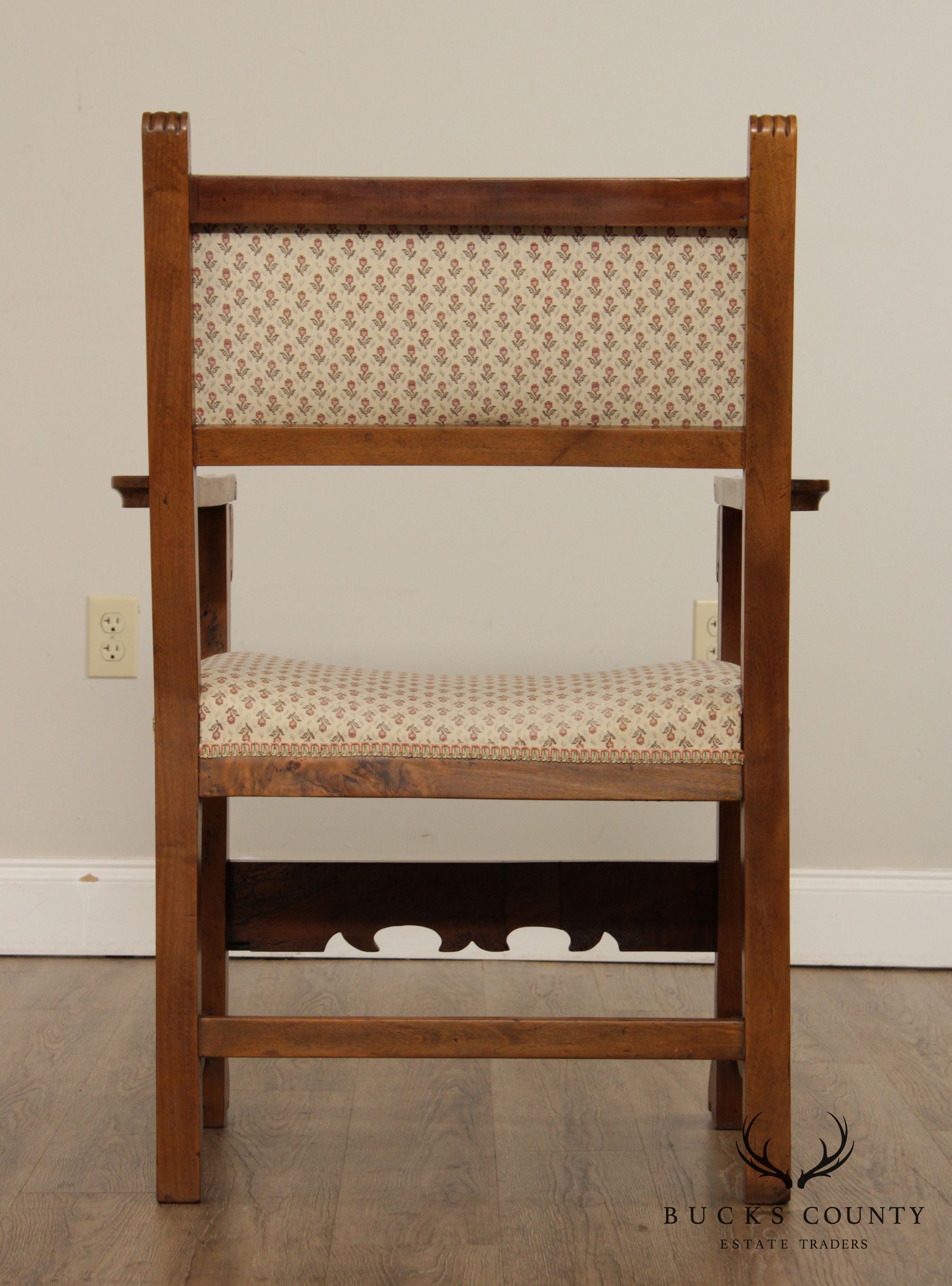 Antique Spanish Renaissance Style Pair Walnut Armchairs