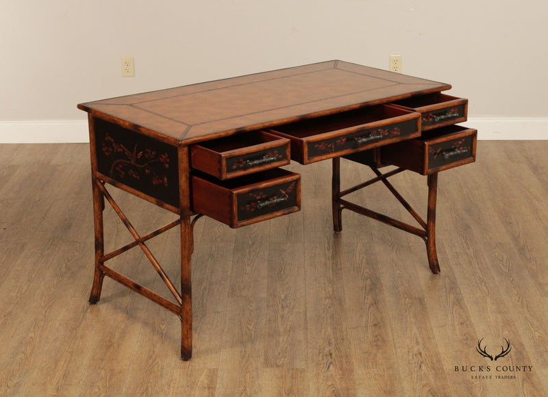 Theodore Alexander Indochine Collection Faux Bamboo Leather Top Writing Desk