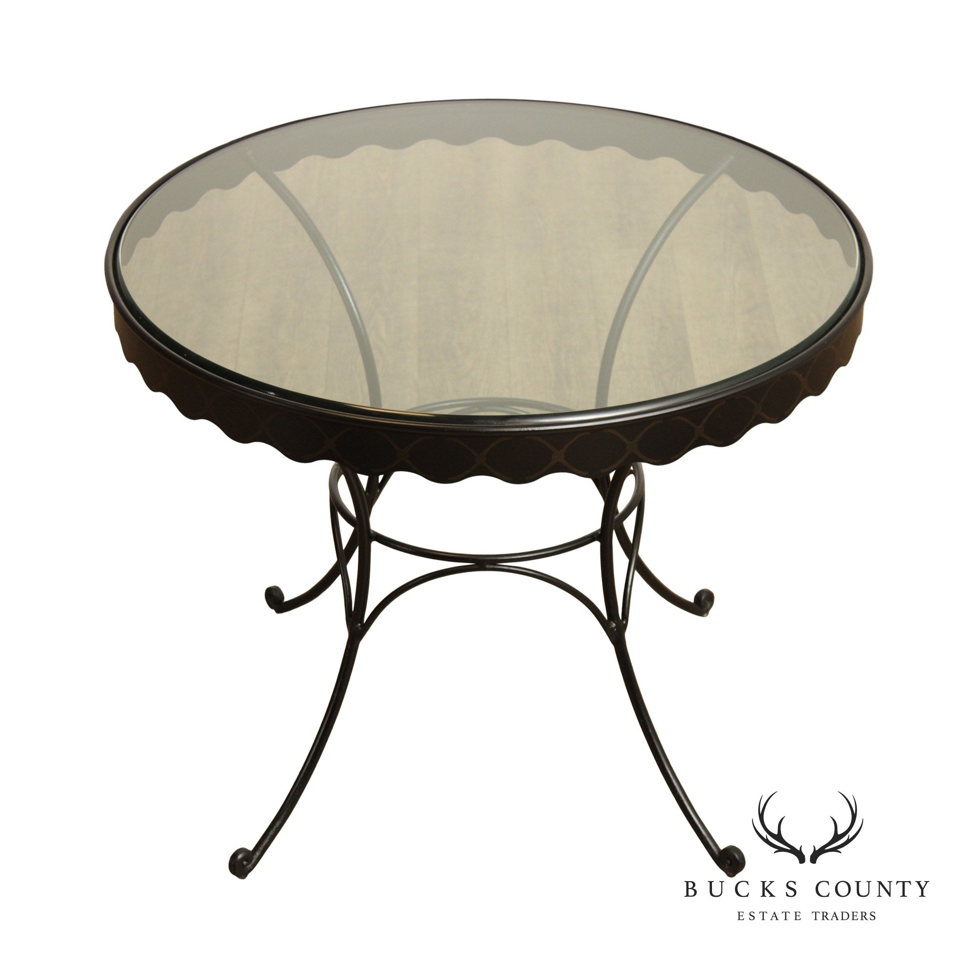 Vintage Round Wrought Iron Glass Top Outdoor Dining Table