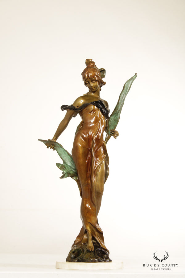Art Nouveau 'Diana' Water Nymph Bronze Sculpture, After Pierre Roche