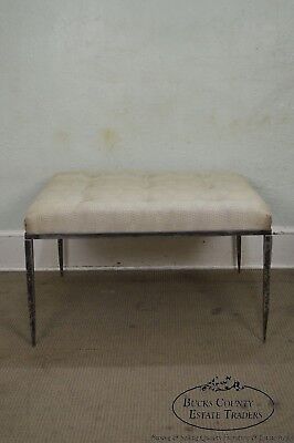 Custom Wrought Iron Large Square Tufted Upholstered Ottoman