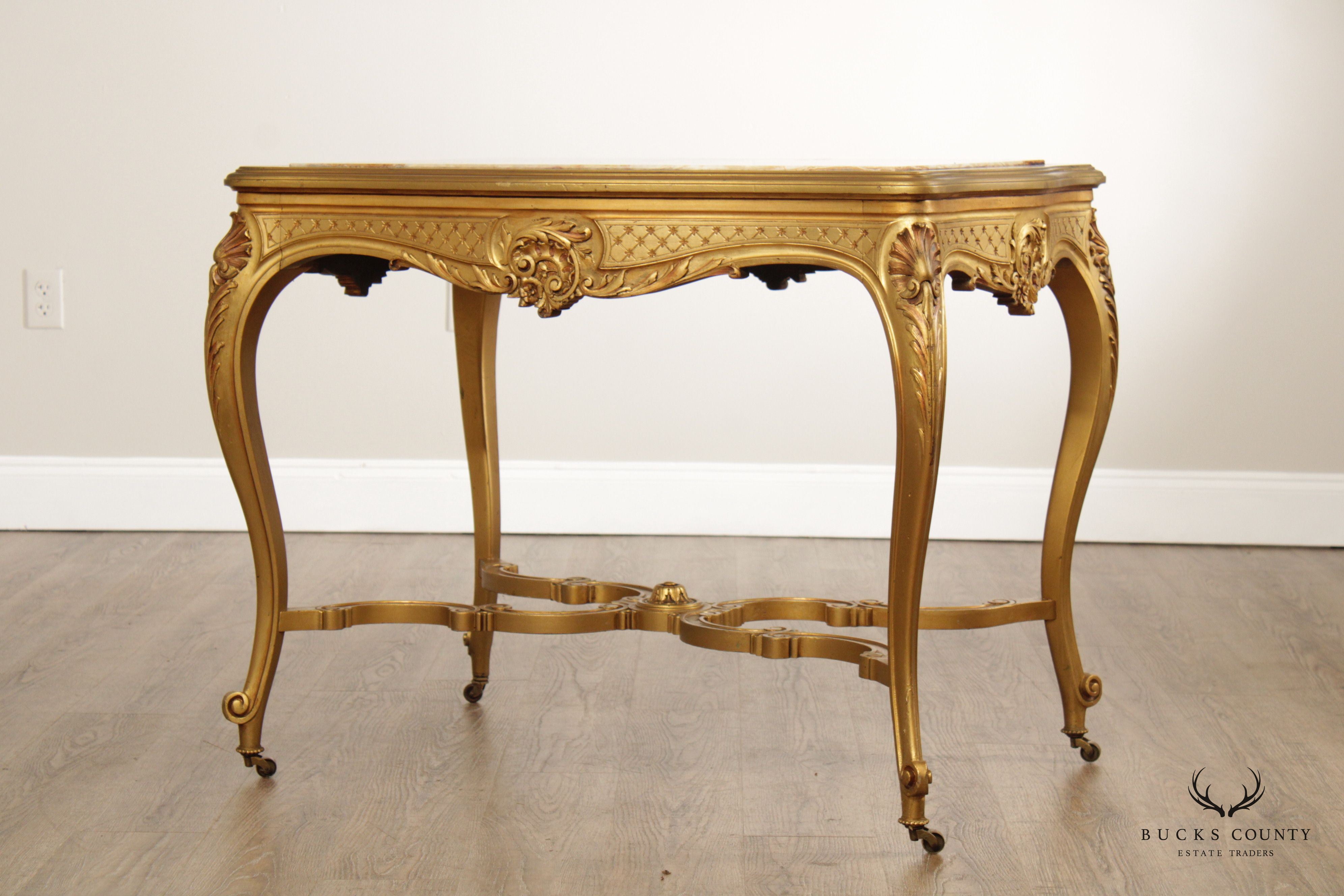 Antique French Louis XV Style Giltwood and Onyx Parlor Table