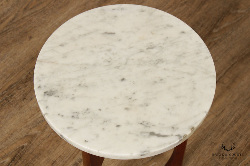 Italian Mid Century Modern Round Marble Top Side Table