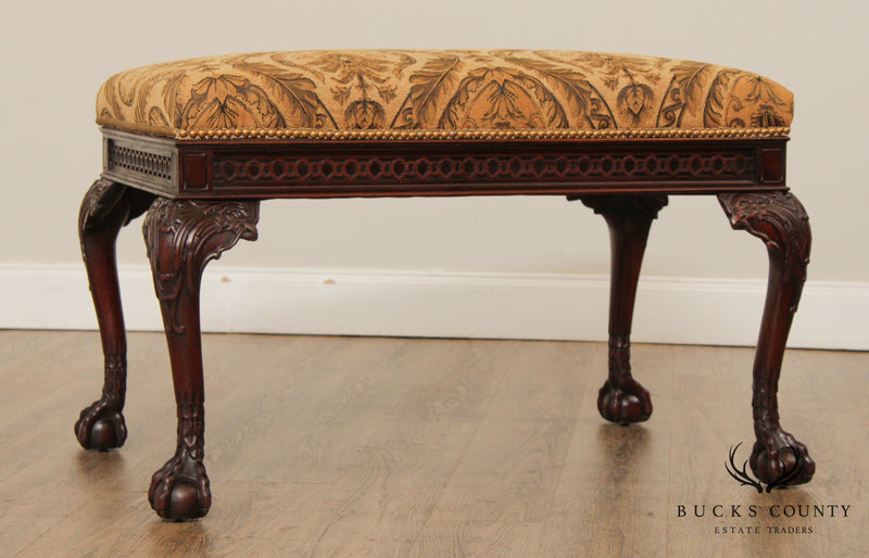 Chippendale Style 1940's Custom Ball & Claw Eagle Carved Mahogany Bench