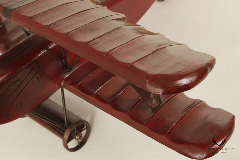 Post War Vintage Carved Wood Bi-Plane