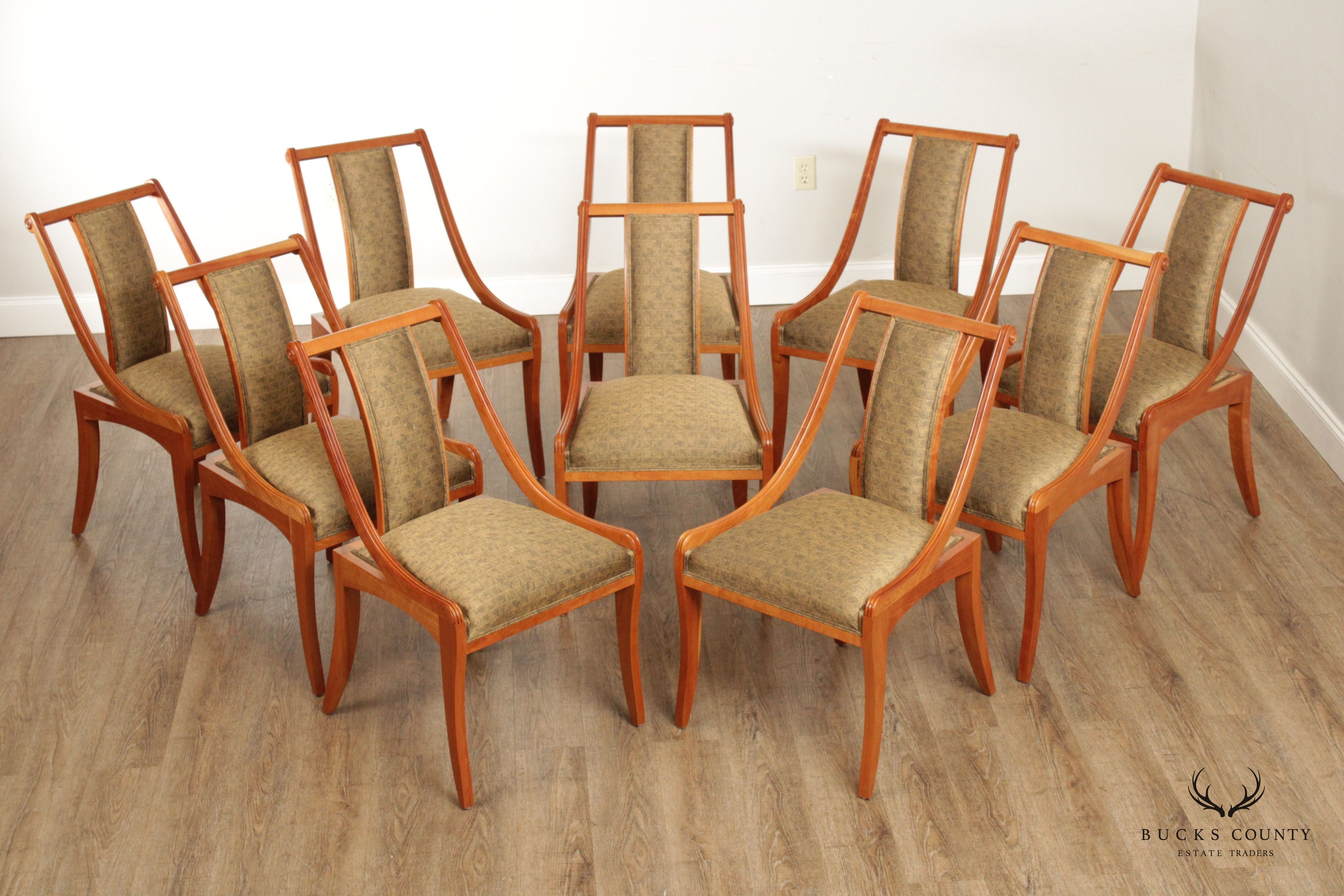 Custom Quality Set Of Ten Klismos Style Cherry Dining Chairs