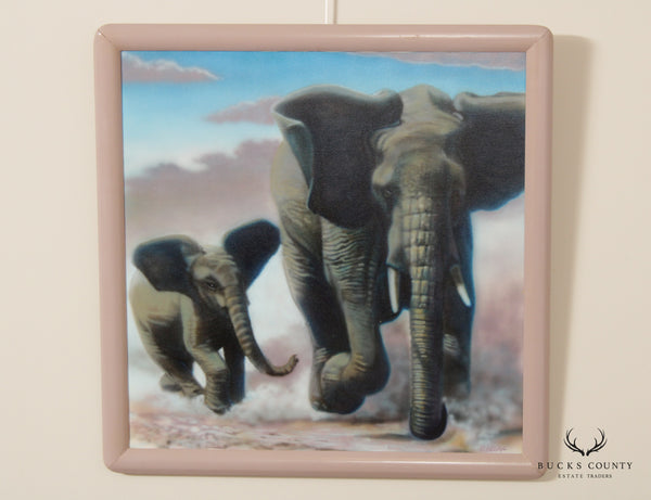 Contemporary Photorealism South African Elephants Original Painting, Signed