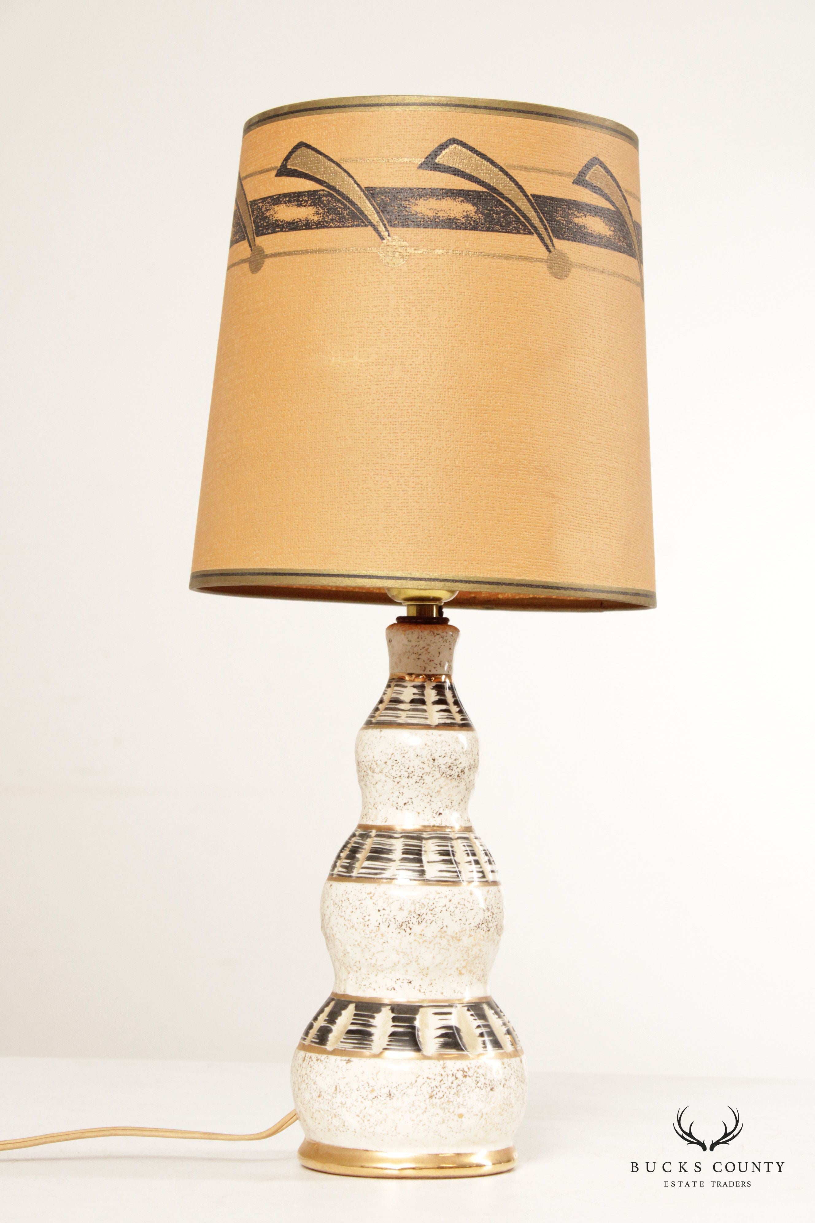 Mid Century Modern Ceramic Table Lamp with Drum Shade