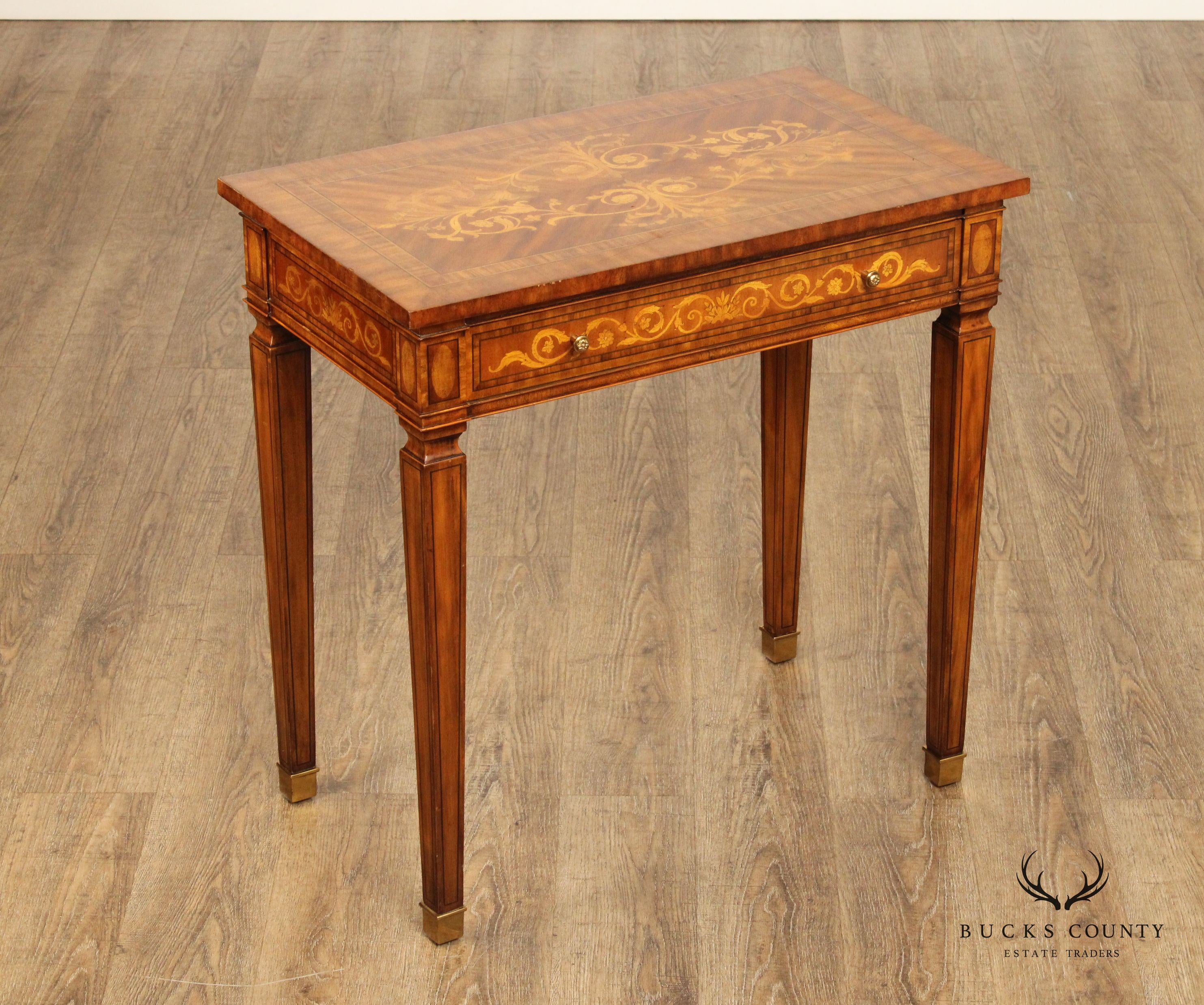 Maitland Smith Italian Neoclassical Style Marquetry Inlaid Mahogany Console or Side Table