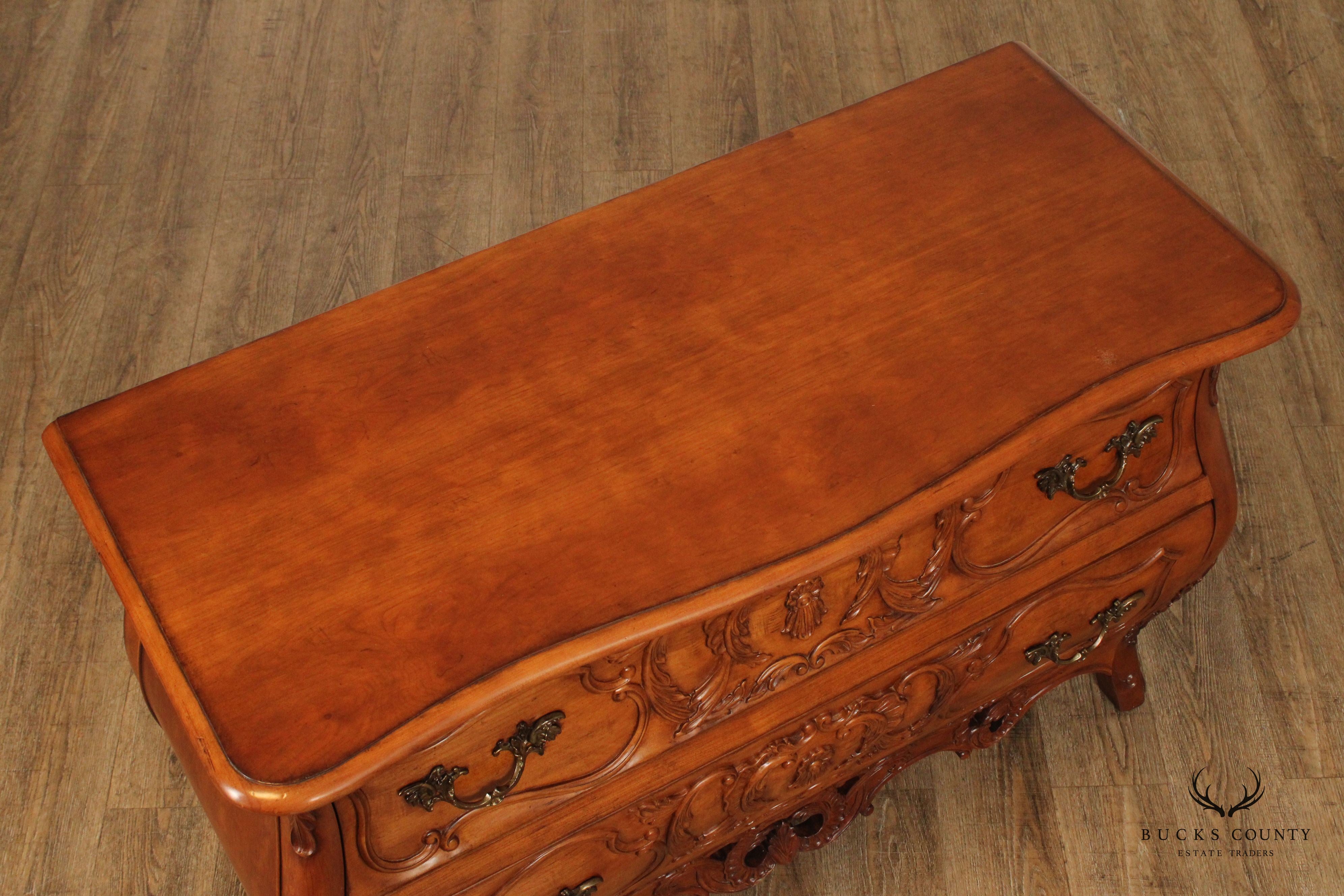 Century Furniture 'Coeur de France' Pair of Carved Cherry Bombe Chests