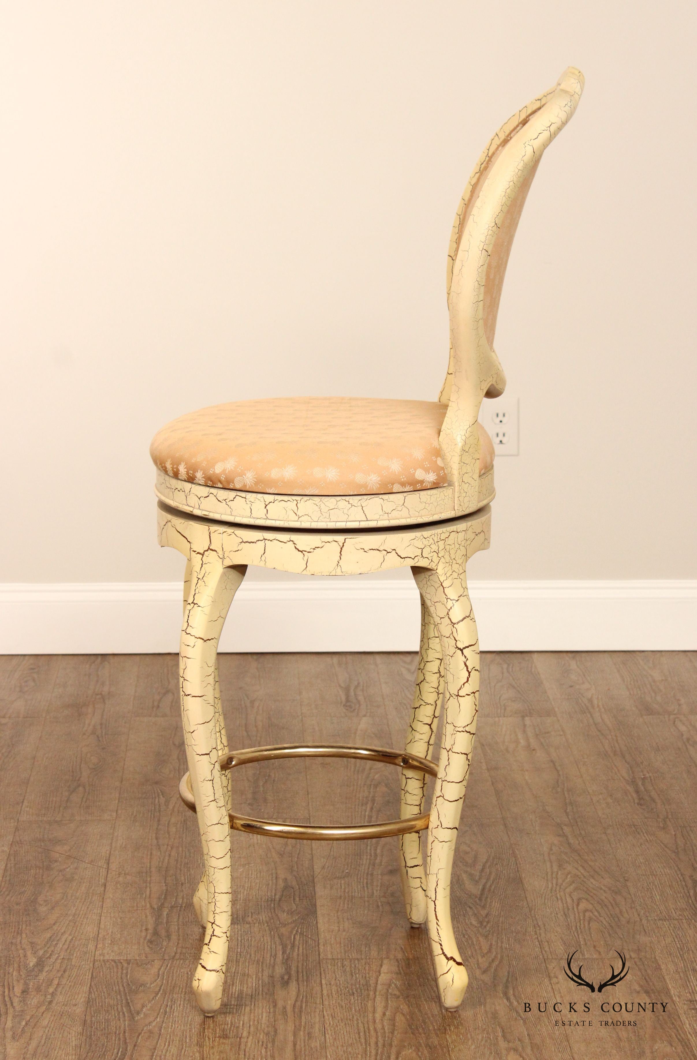 French Style Vintage Set Four Crackle Painted Bar Stools