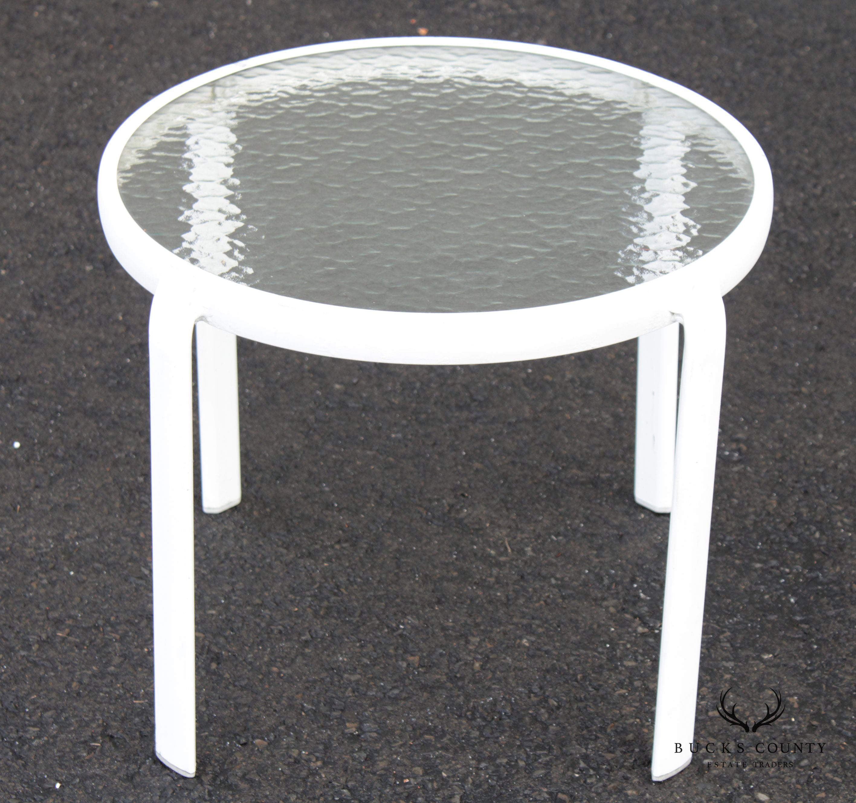 Vintage Aluminum and Glass Round Outdoor Patio End Table (B)